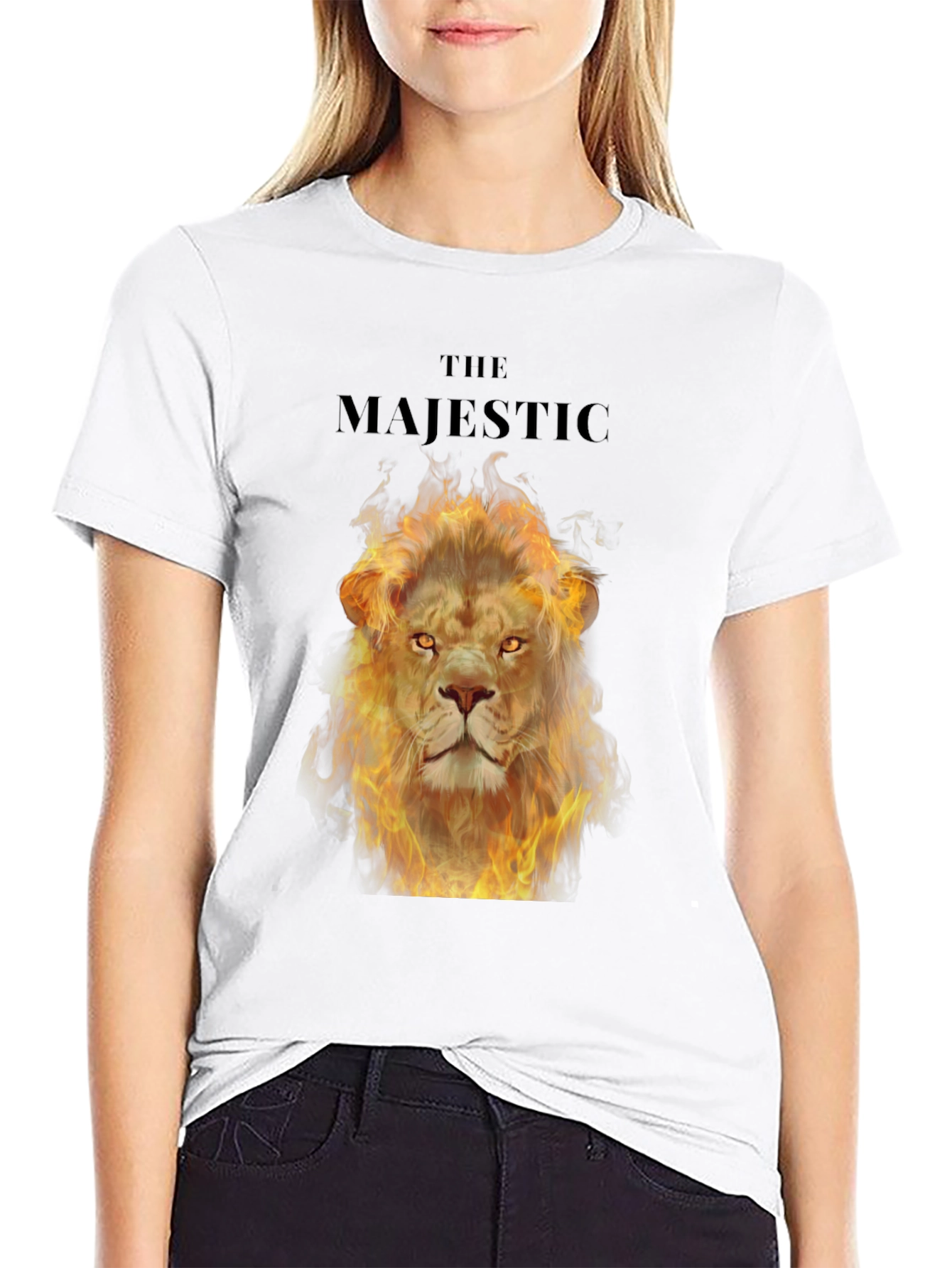 Majestic Fire Lion Graphic T-Shirt - Bold Black Tee