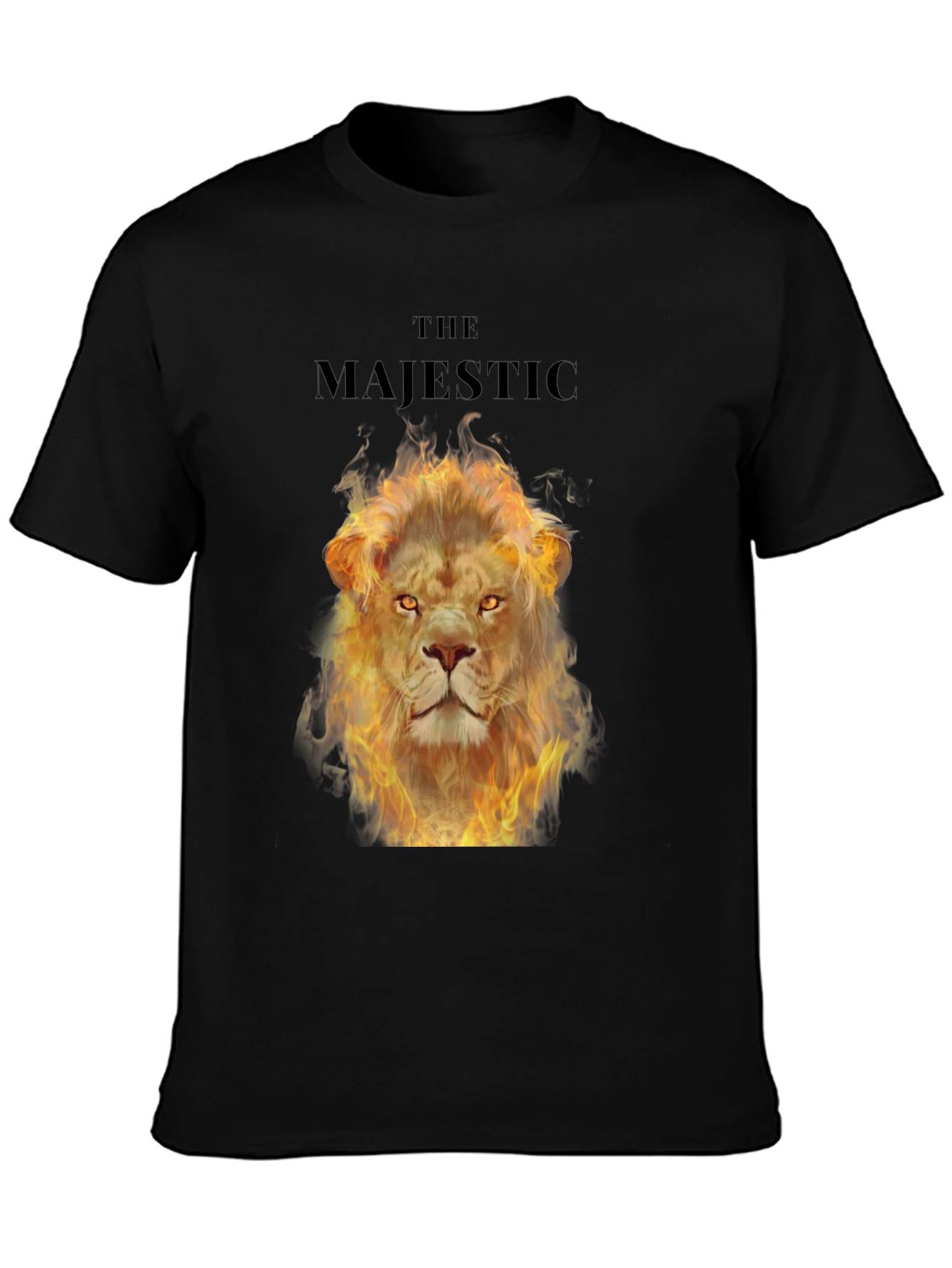 Majestic Fire Lion Graphic T-Shirt - Bold Black Tee