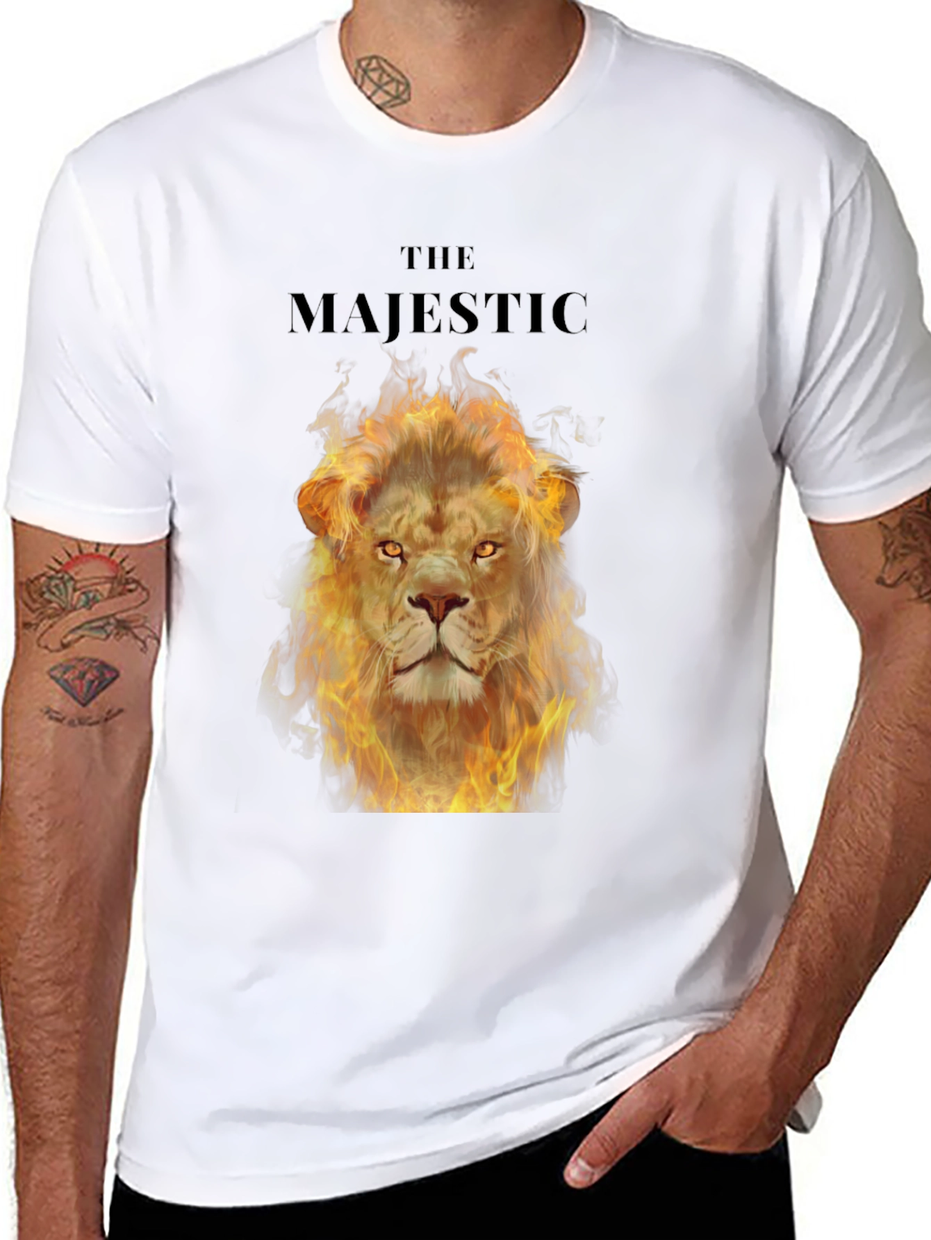 Majestic Fire Lion Graphic T-Shirt - Bold Black Tee
