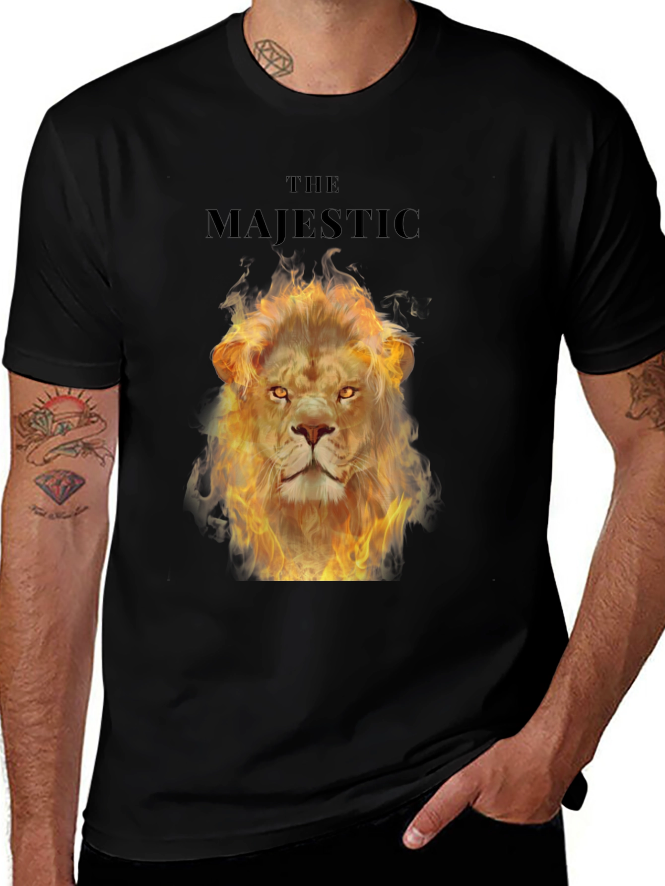 Majestic Fire Lion Graphic T-Shirt - Bold Black Tee