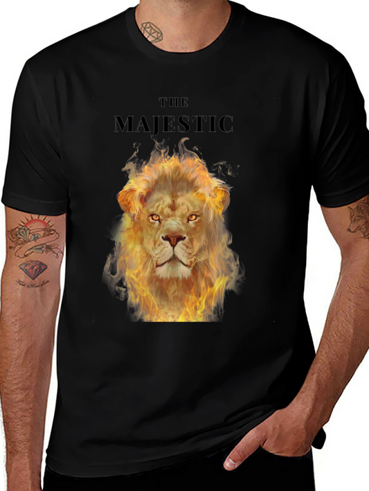 Majestic Fire Lion Graphic T-Shirt - Bold Black Tee