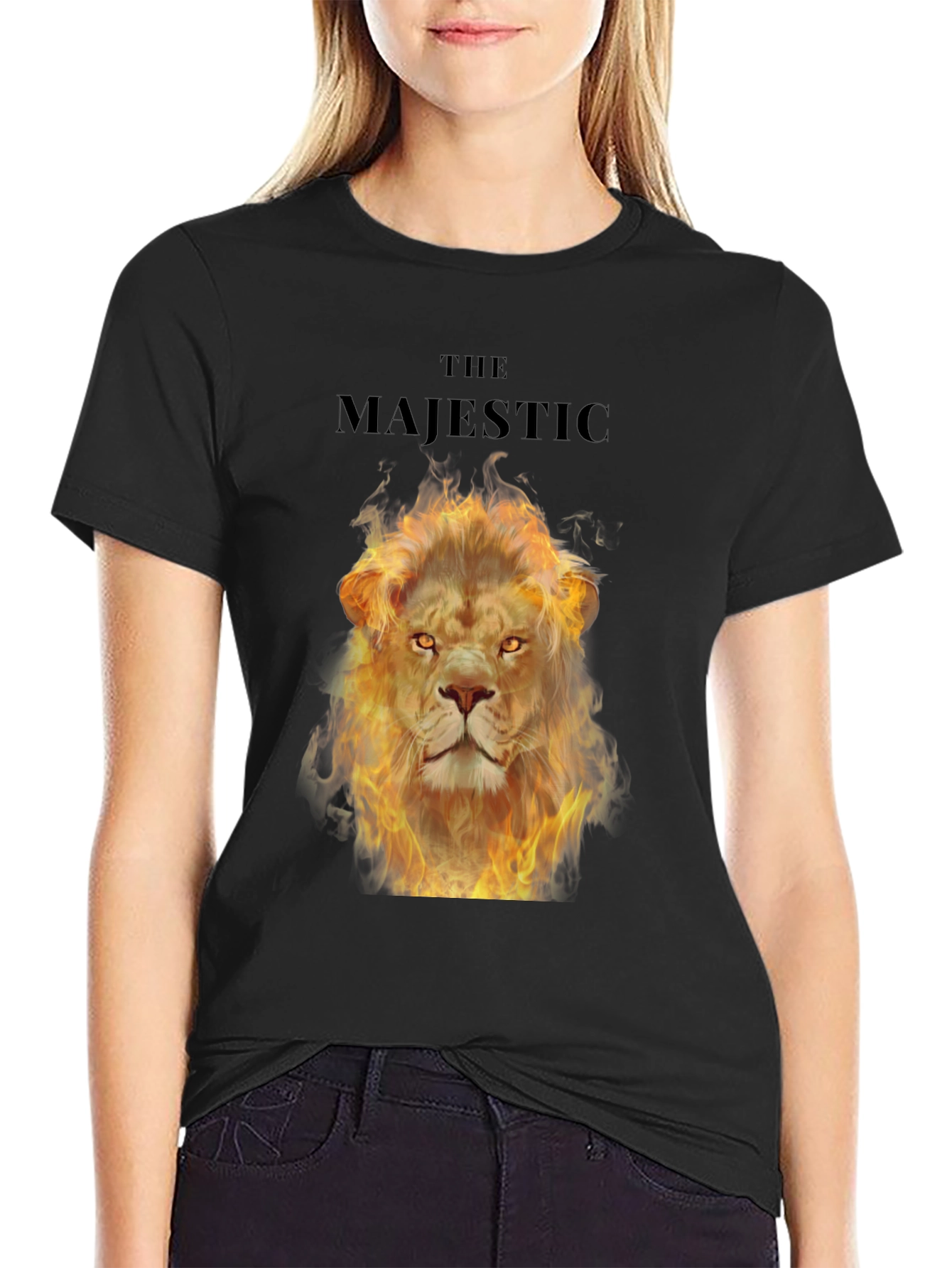 Majestic Fire Lion Graphic T-Shirt - Bold Black Tee