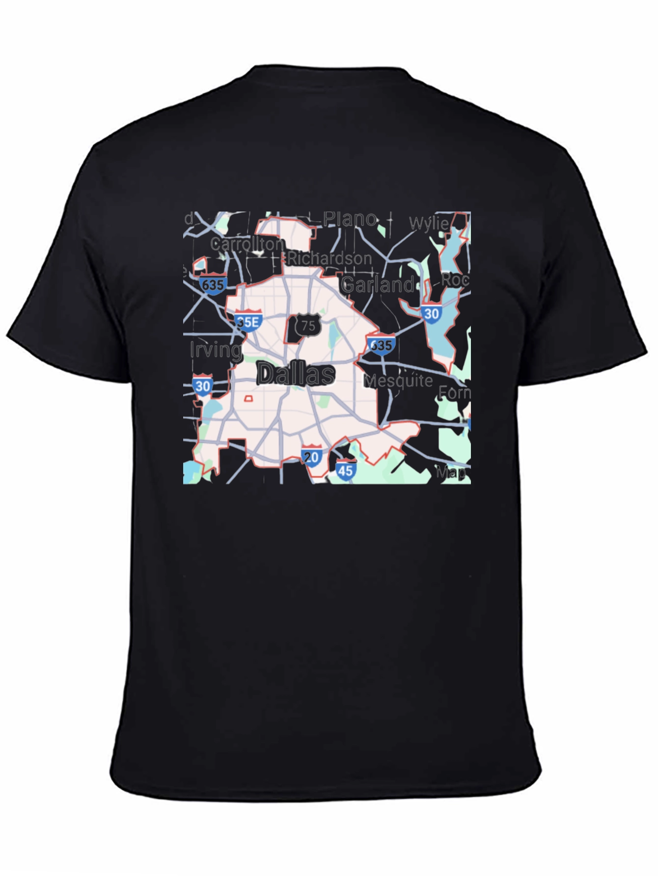 Dallas Map T-Shirt - City Roads & Highways