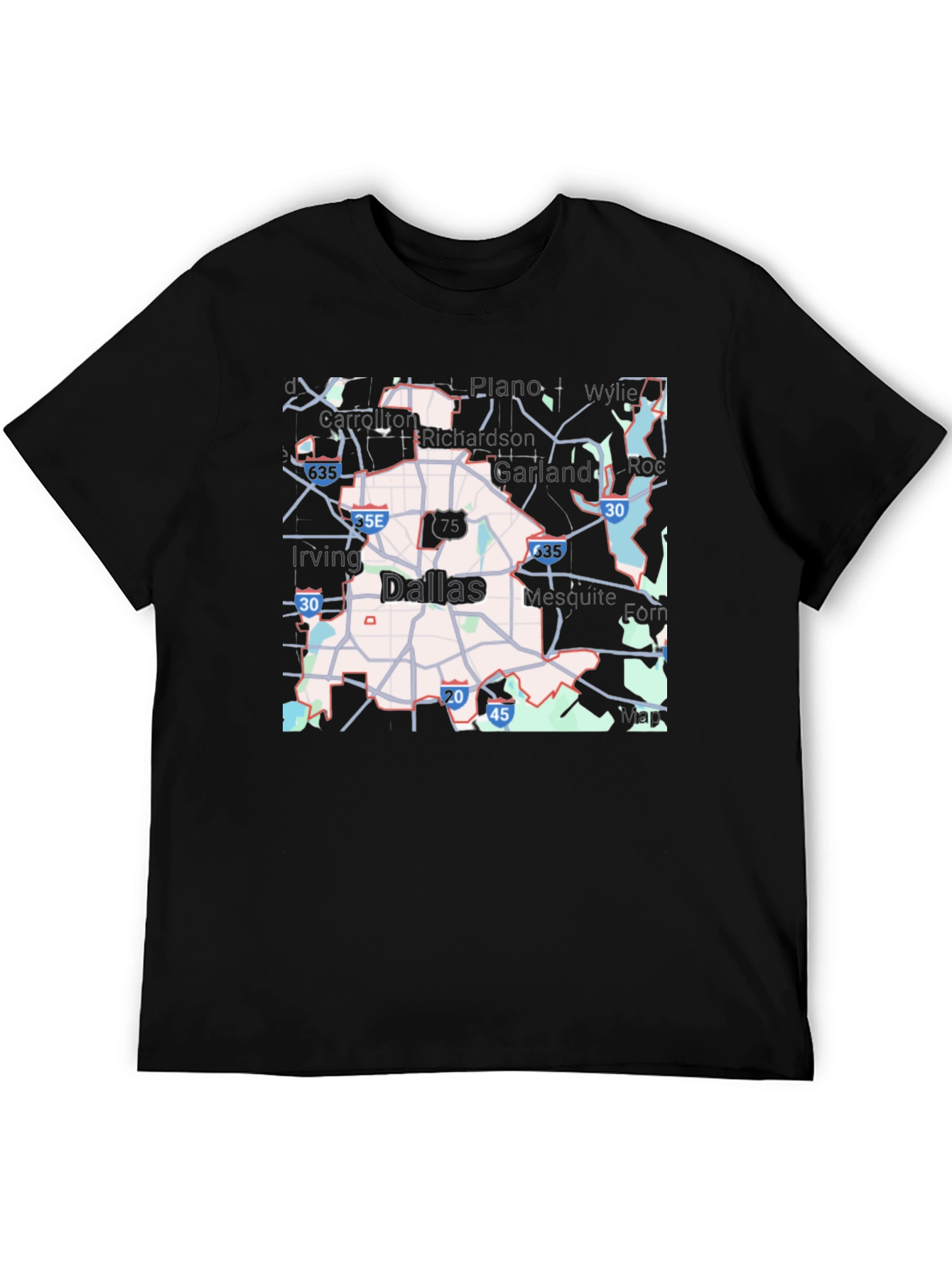 Dallas Map T-Shirt - City Roads & Highways