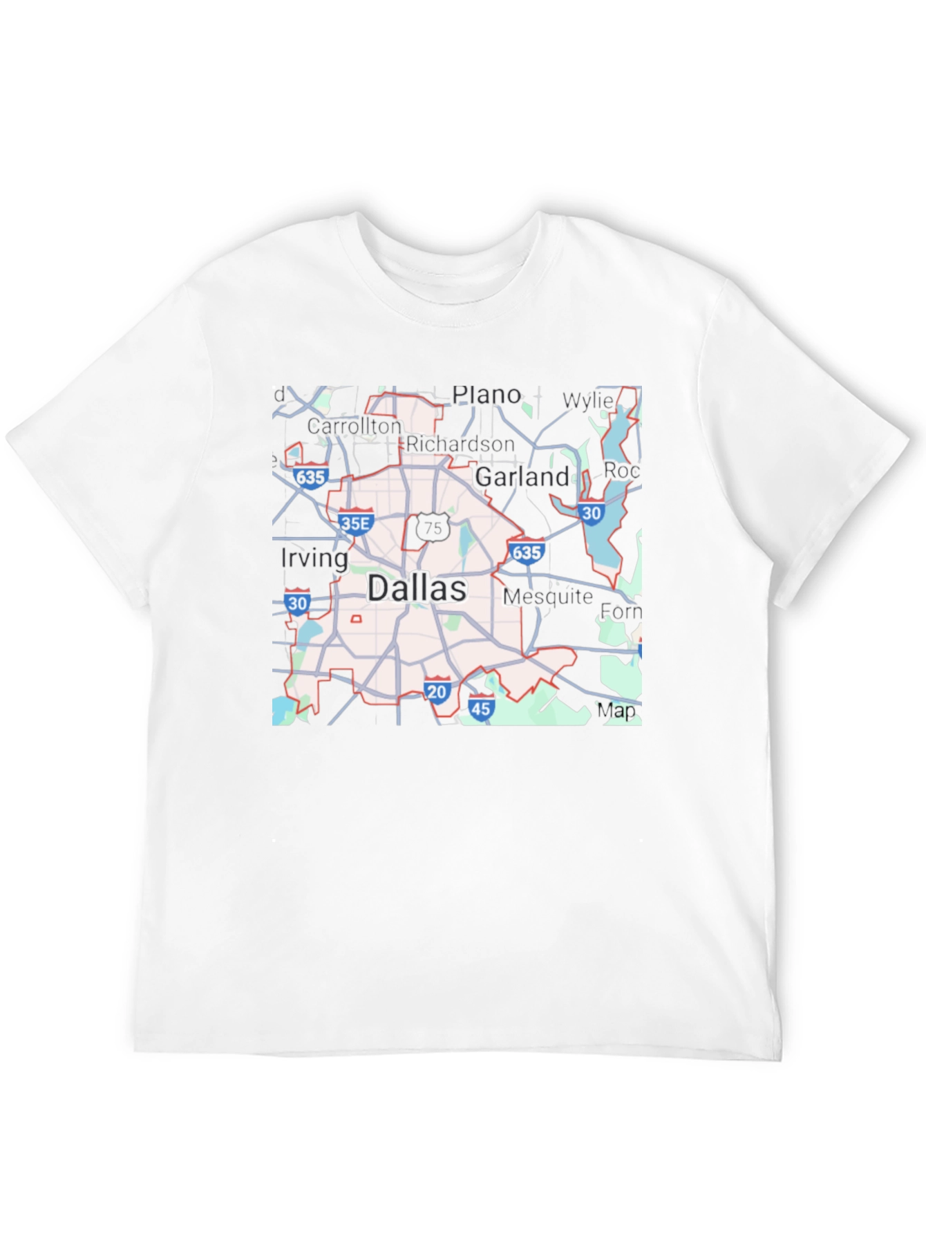 Dallas Map T-Shirt - City Roads & Highways