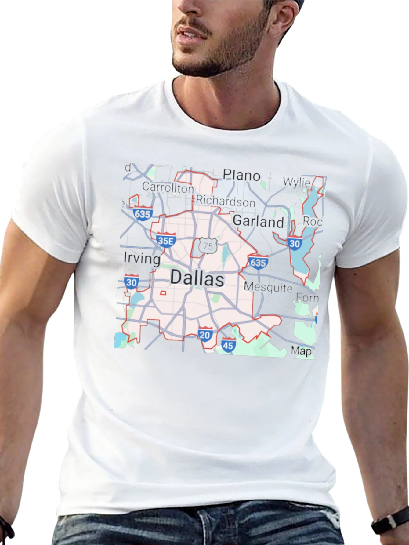 Dallas Map T-Shirt - City Roads & Highways