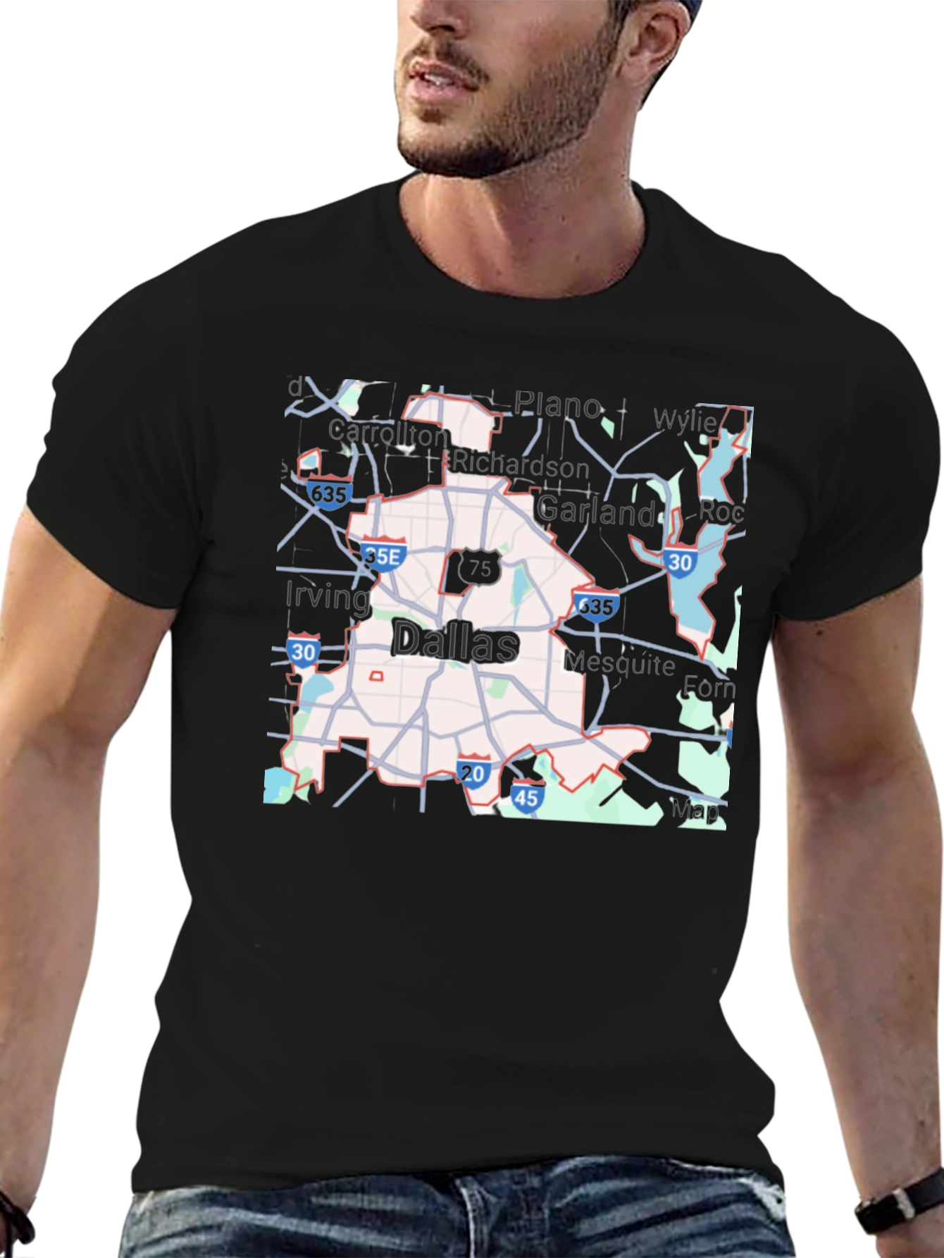 Dallas Map T-Shirt - City Roads & Highways