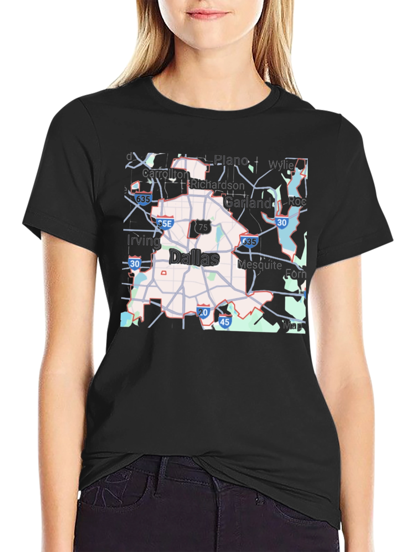 Dallas Map T-Shirt - City Roads & Highways