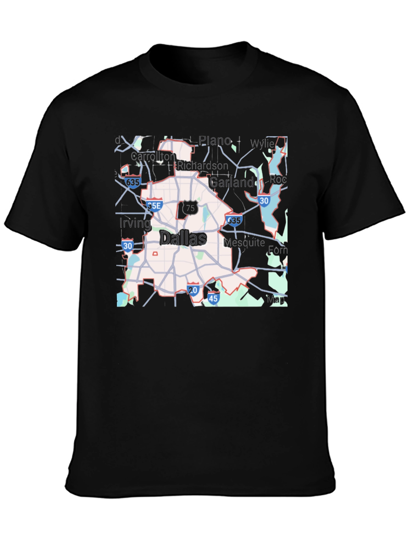 Dallas Map T-Shirt - City Roads & Highways