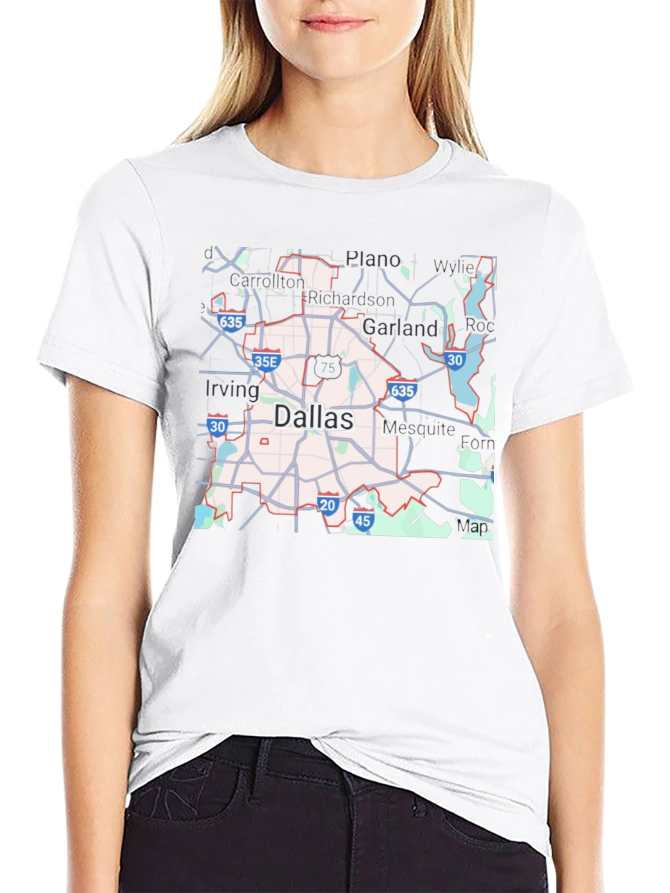 Dallas Map T-Shirt - City Roads & Highways