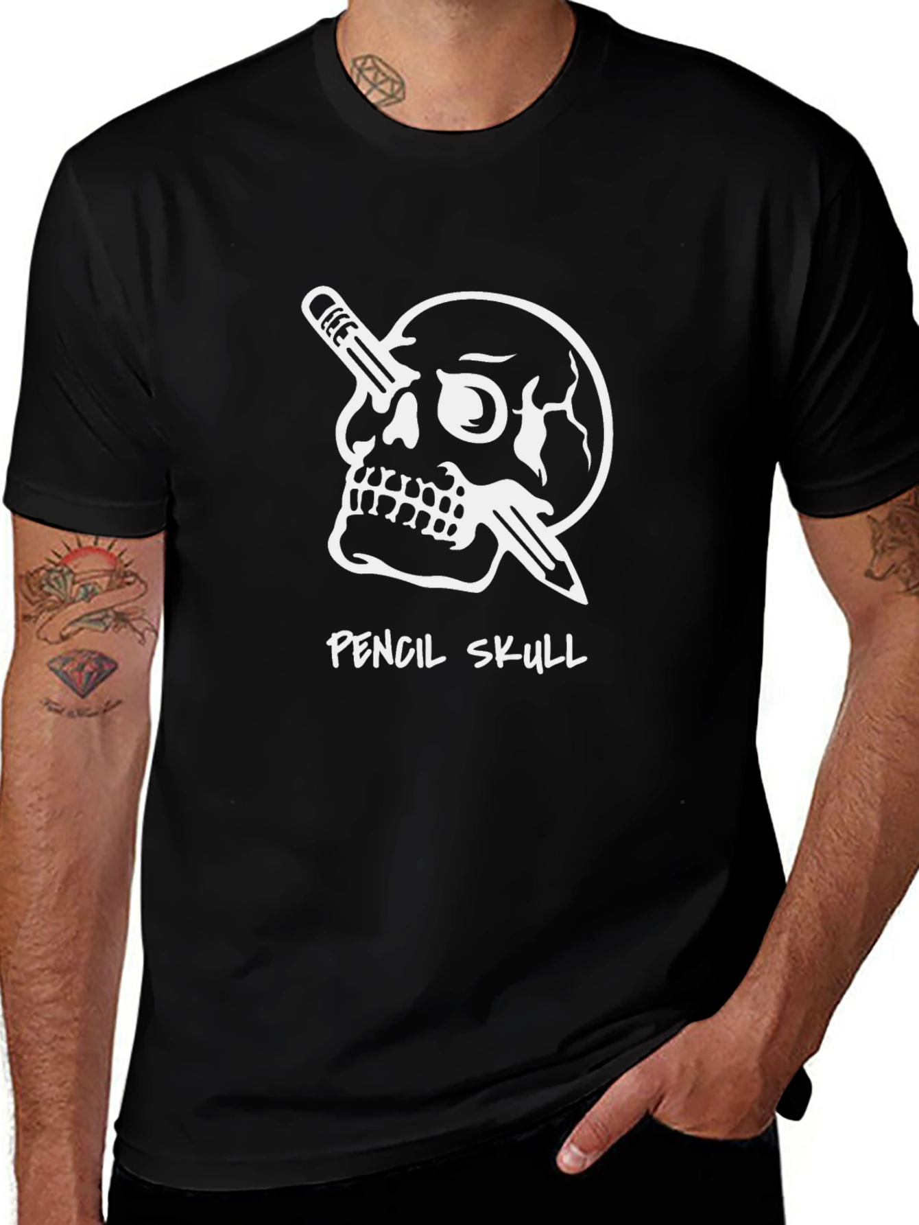Pencil Skull Graphic T-Shirt - Unisex Black Tee