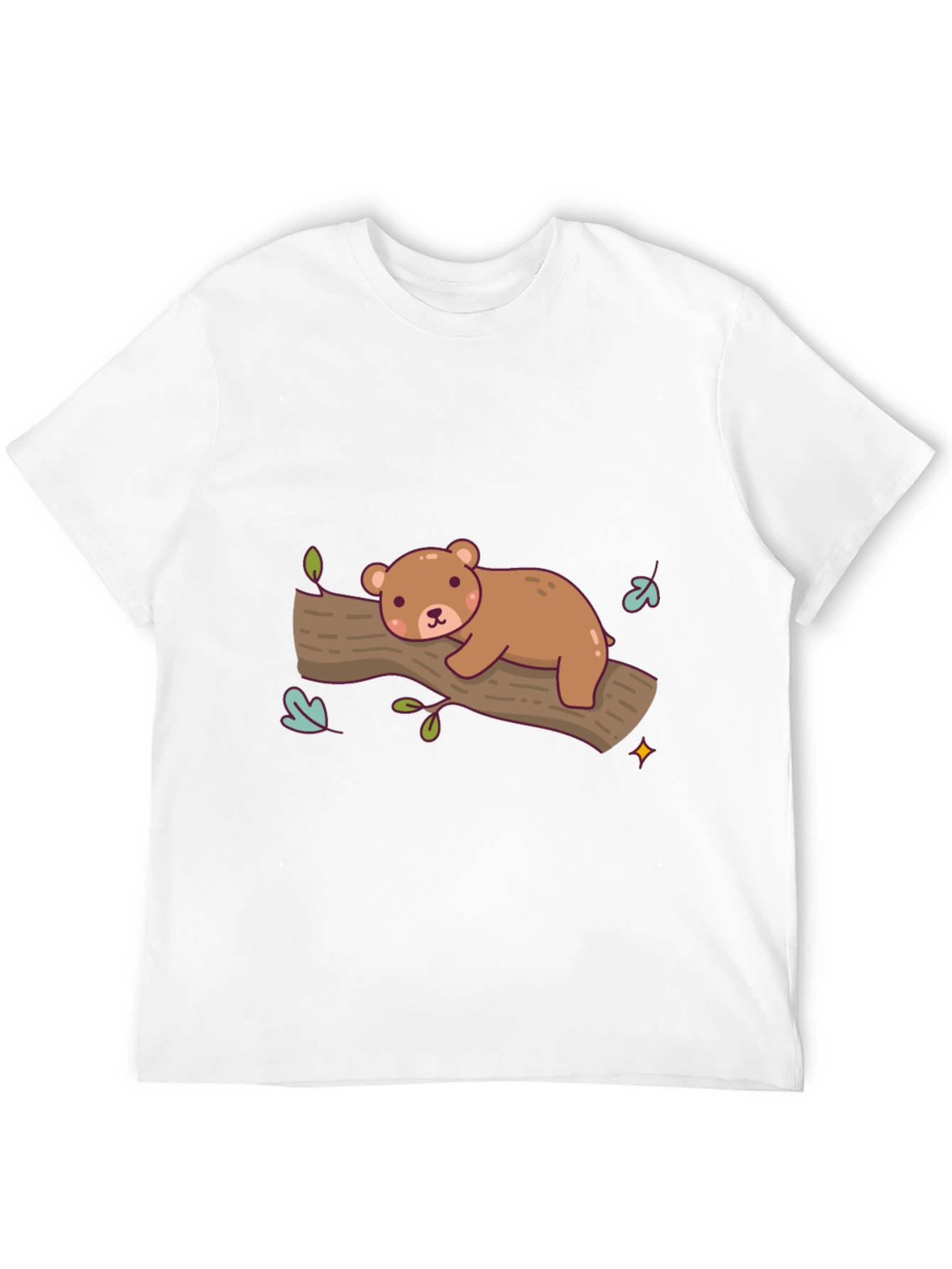 Cute Bear on Branch Graphic T-Shirt - Relaxed Fit