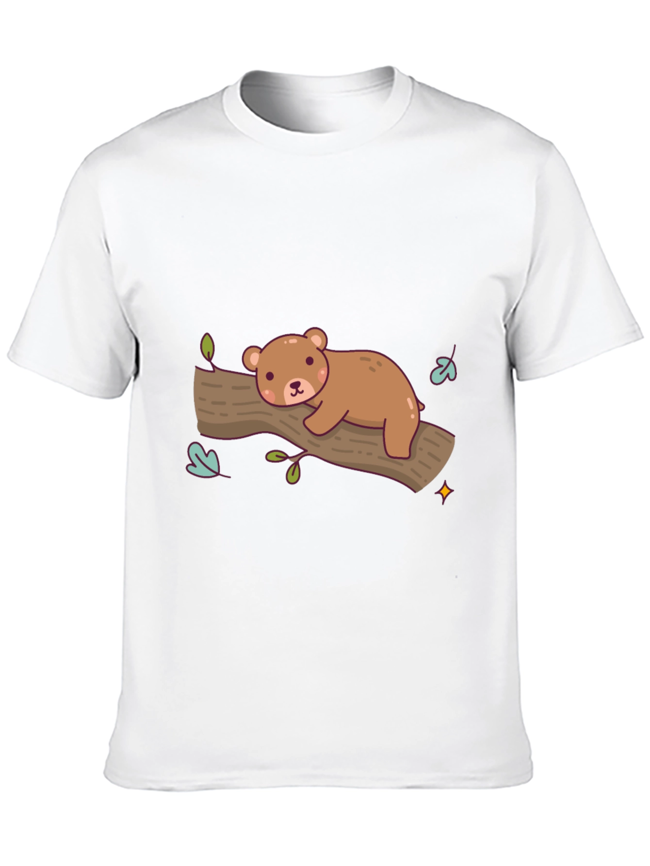 Cute Bear on Branch Graphic T-Shirt - Relaxed Fit