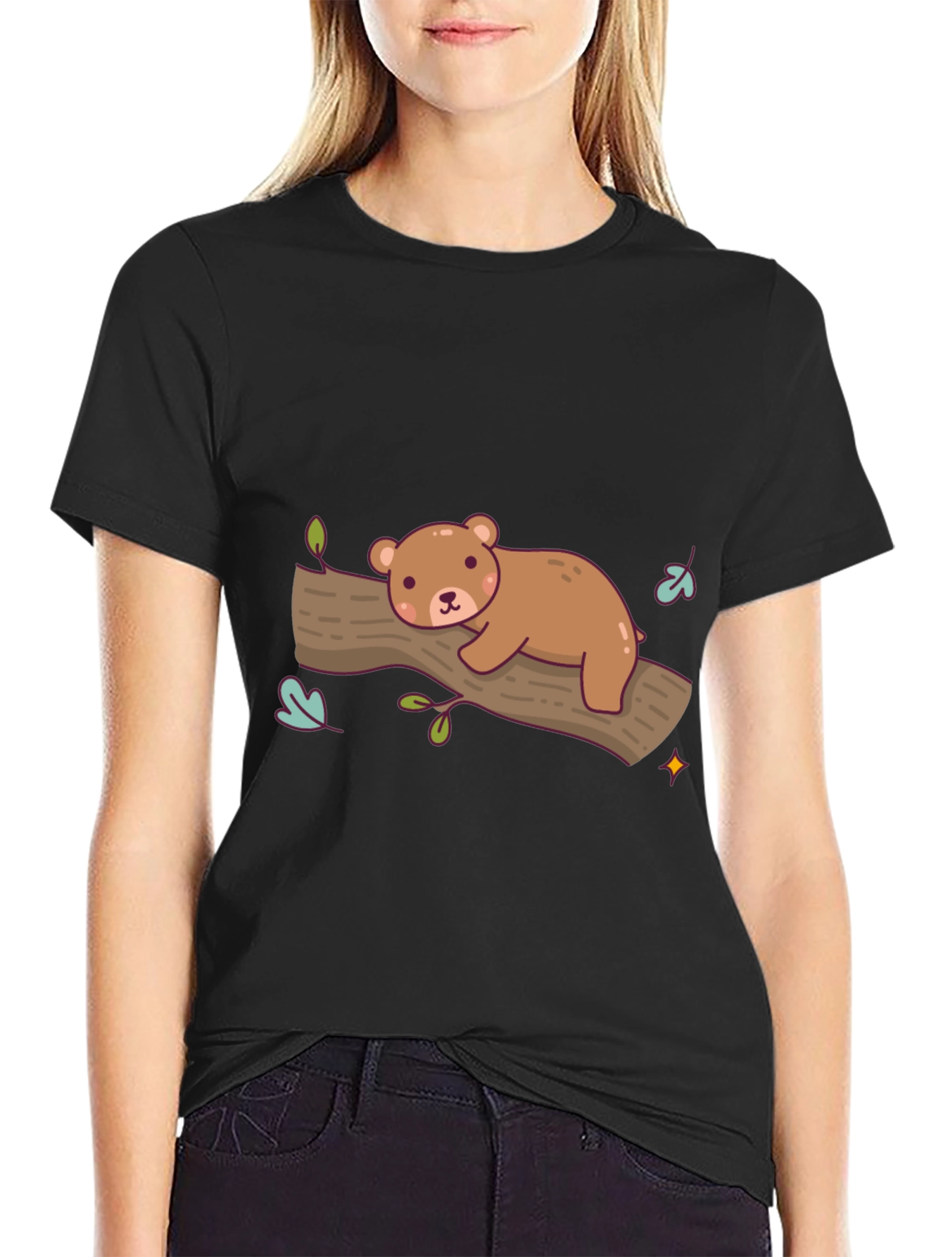Cute Bear on Branch Graphic T-Shirt - Relaxed Fit