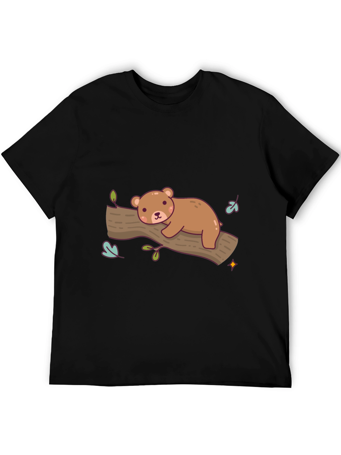 Cute Bear on Branch Graphic T-Shirt - Relaxed Fit