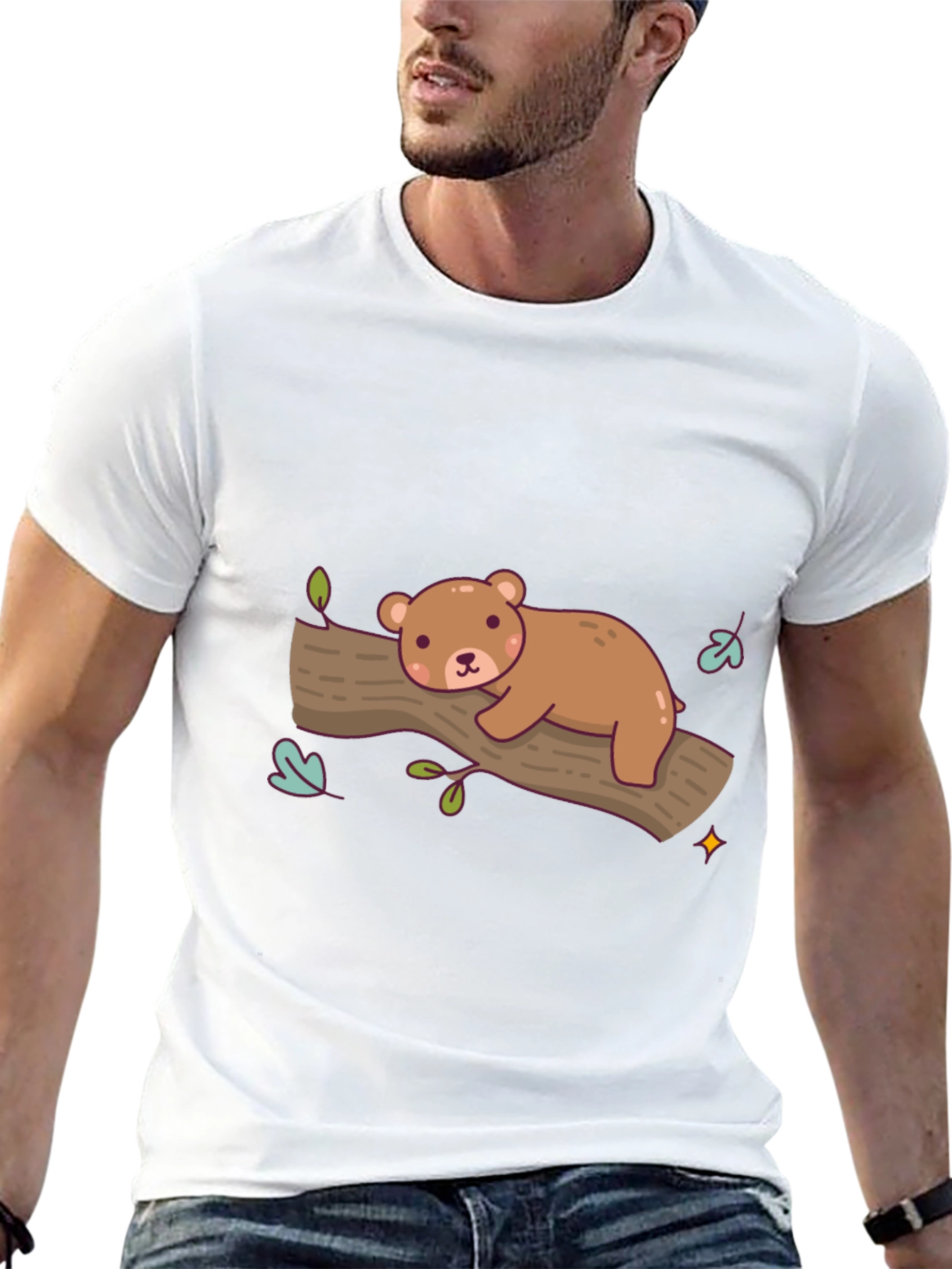 Cute Bear on Branch Graphic T-Shirt - Relaxed Fit