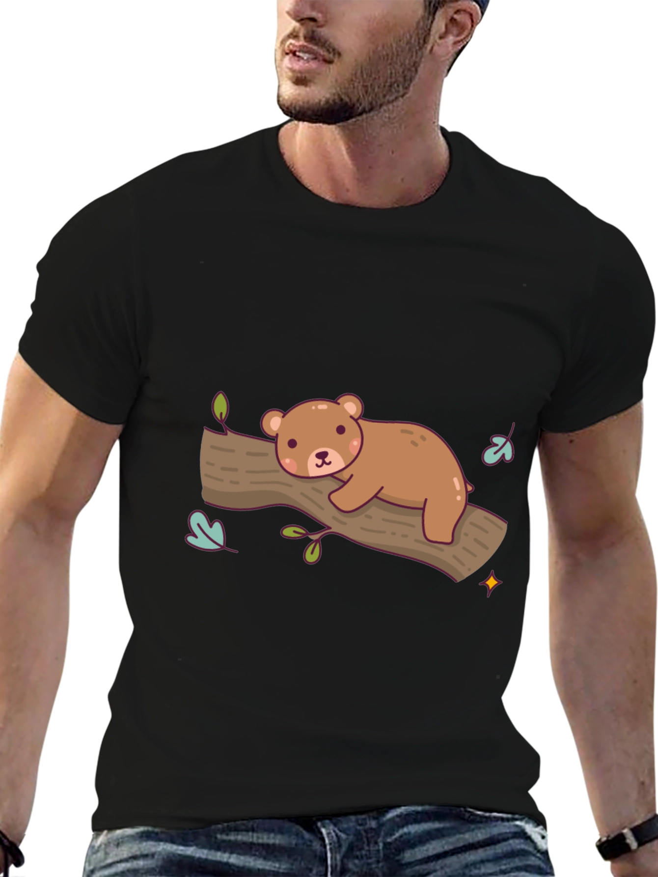 Cute Bear on Branch Graphic T-Shirt - Relaxed Fit