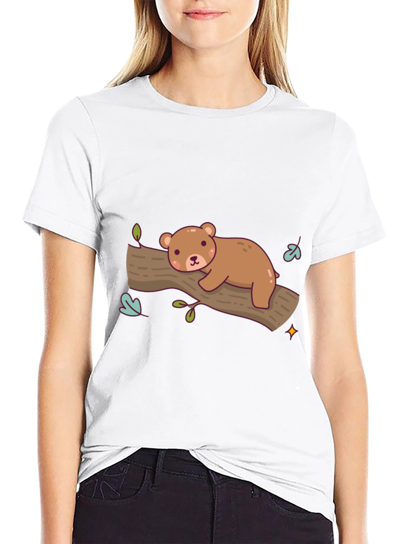 Cute Bear on Branch Graphic T-Shirt - Relaxed Fit