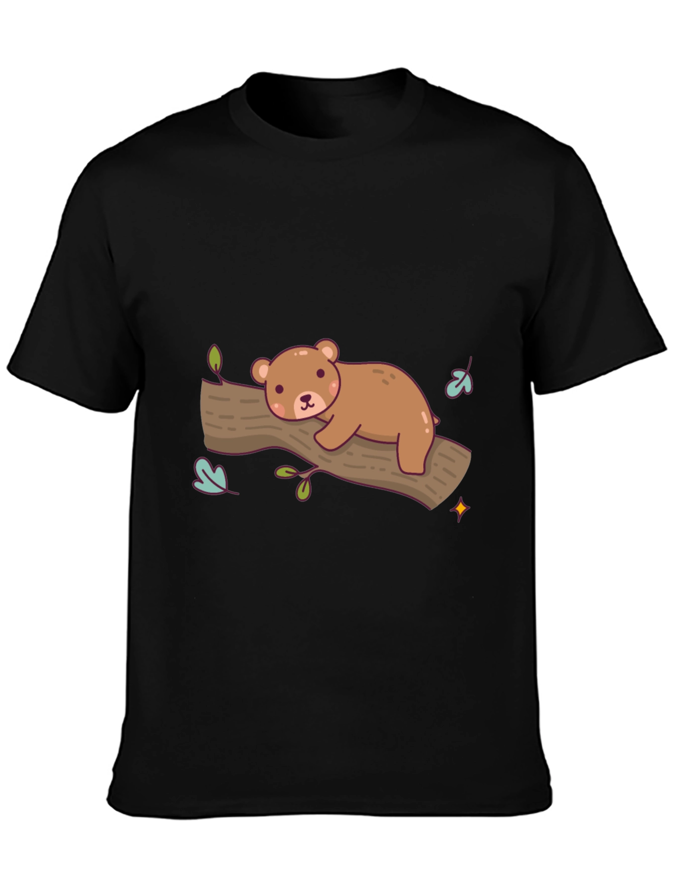 Cute Bear on Branch Graphic T-Shirt - Relaxed Fit