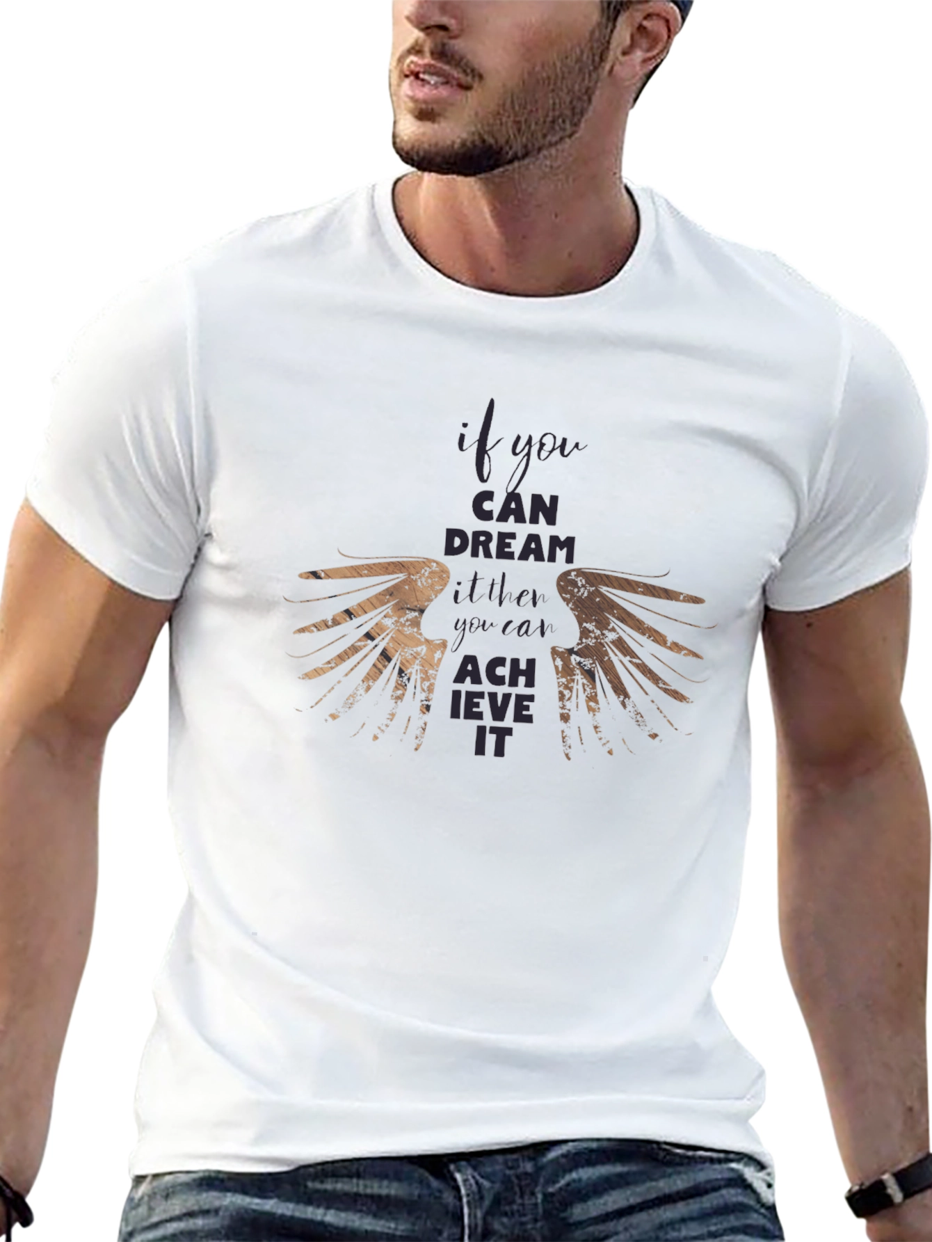 Motivational Wings Graphic Black T-Shirt