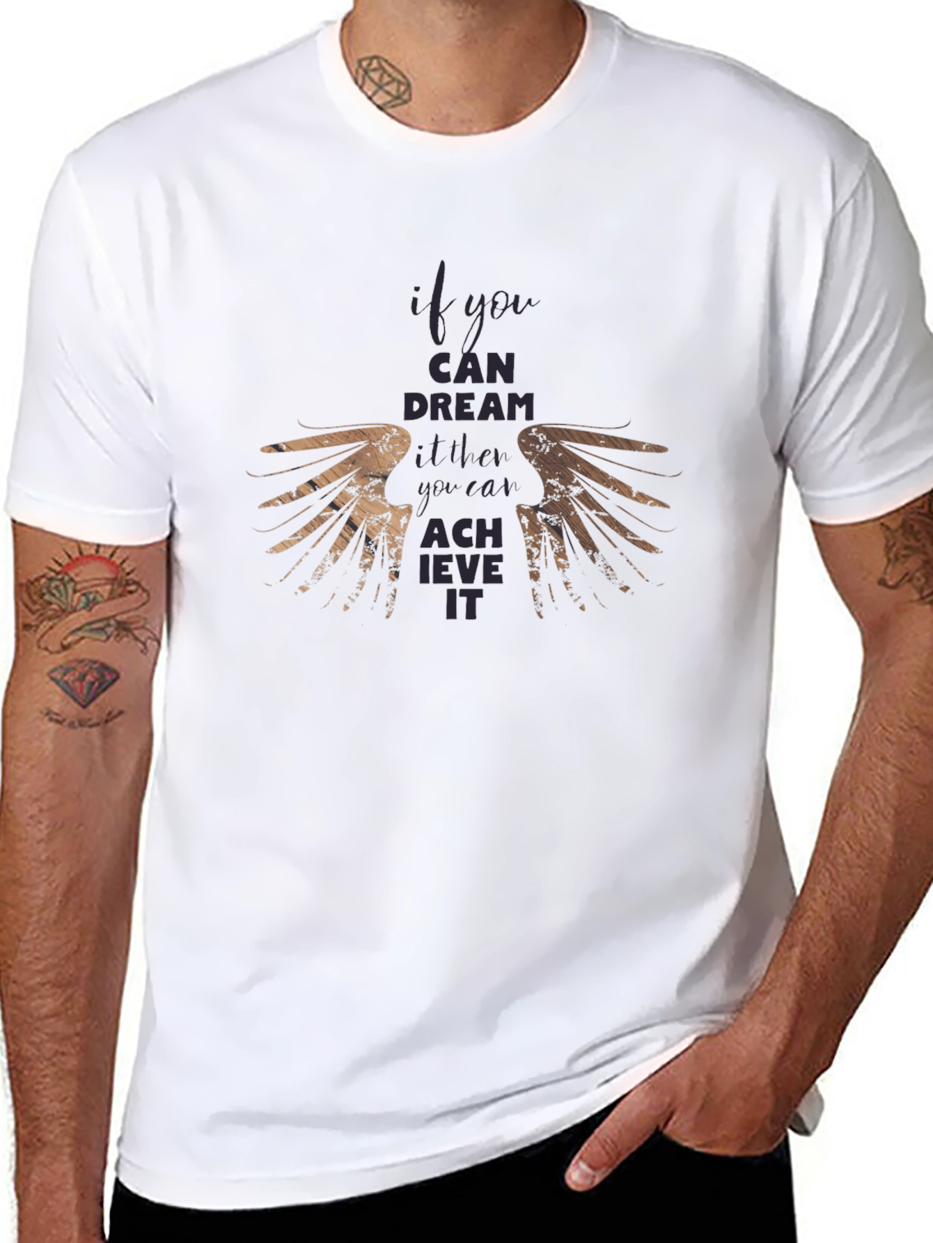 Motivational Wings Graphic Black T-Shirt