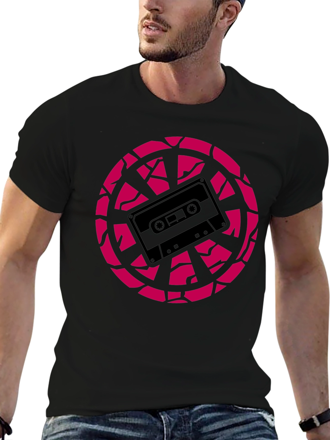 Retro Cassette Tape Graphic Tee - Black