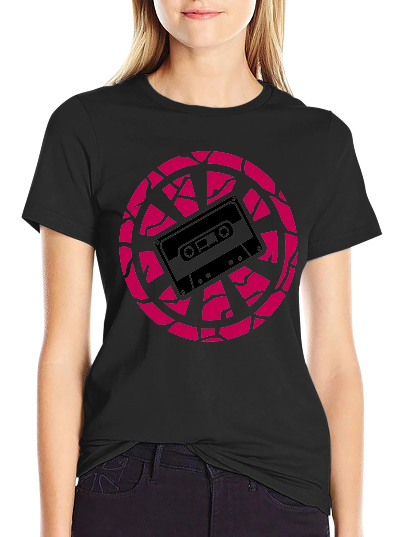 Retro Cassette Tape Graphic Tee - Black