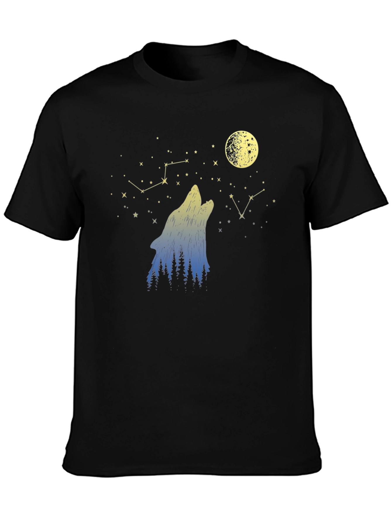 Wolf Moon Stars Black Graphic Tee