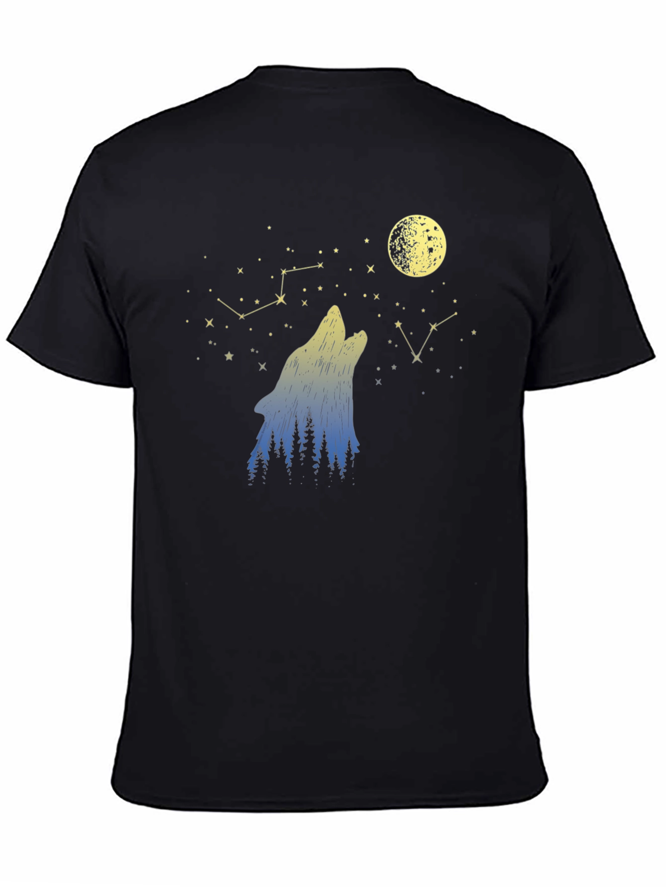 Wolf Moon Stars Black Graphic Tee