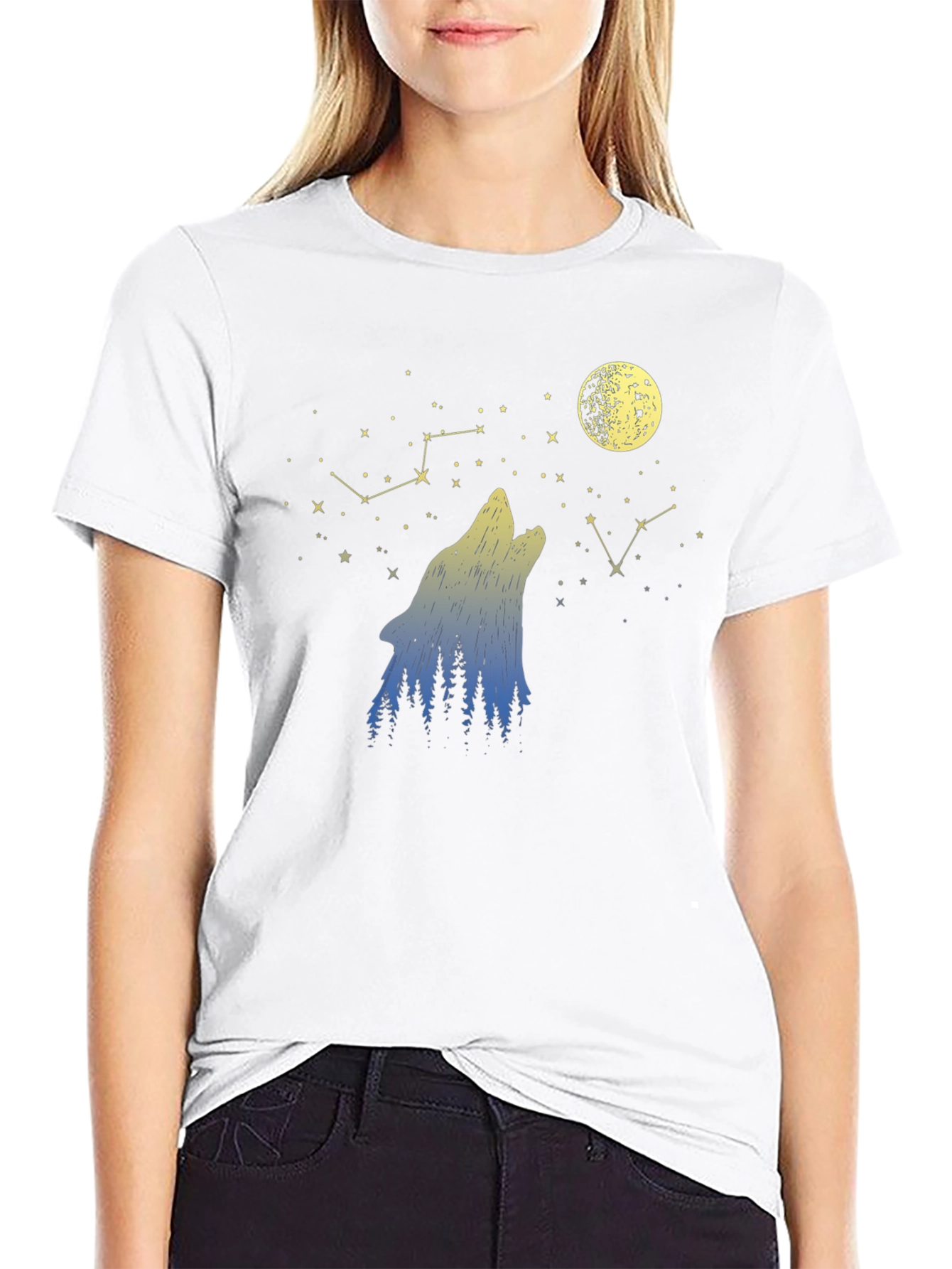 Wolf Moon Stars Black Graphic Tee