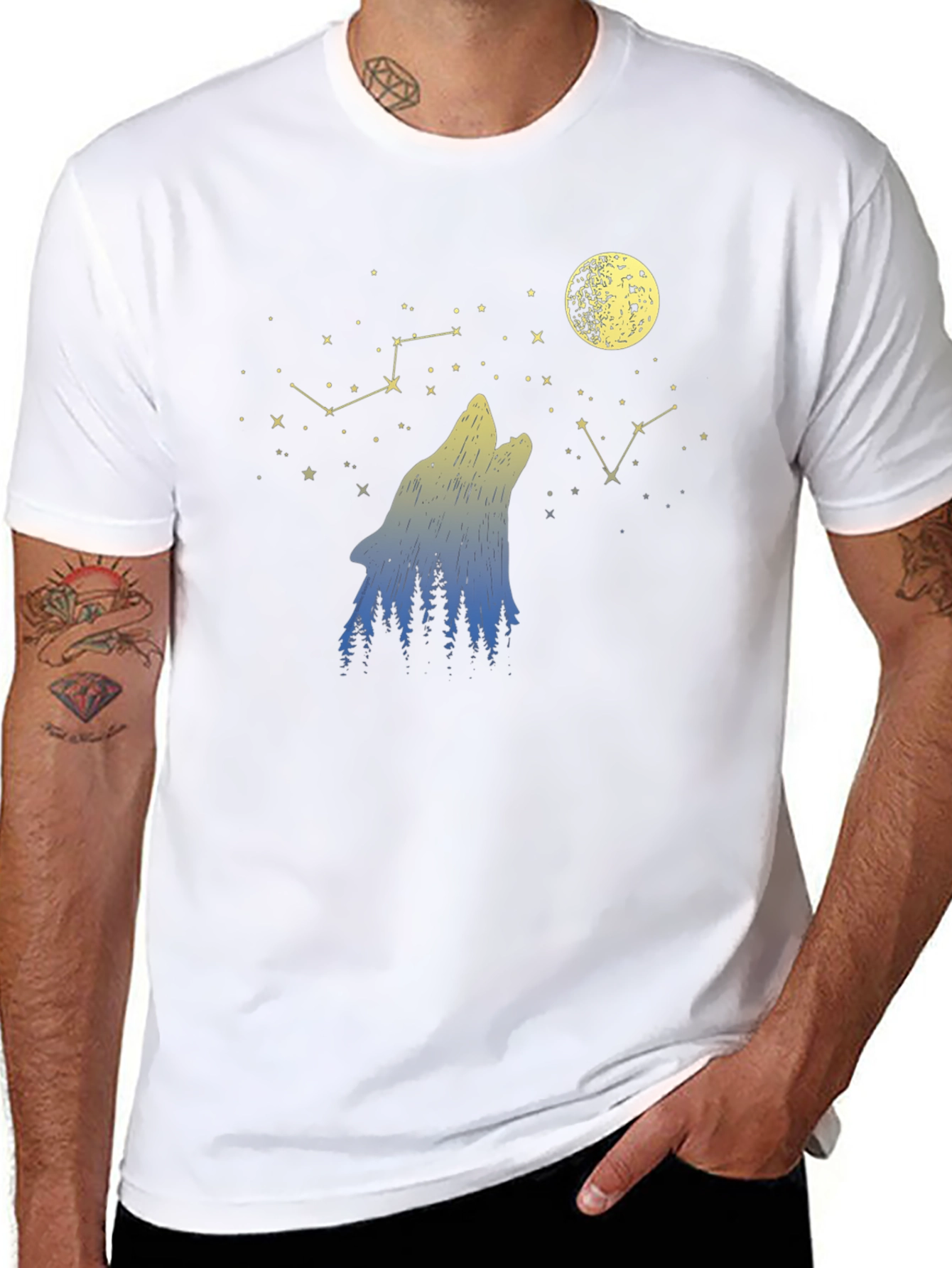 Wolf Moon Stars Black Graphic Tee