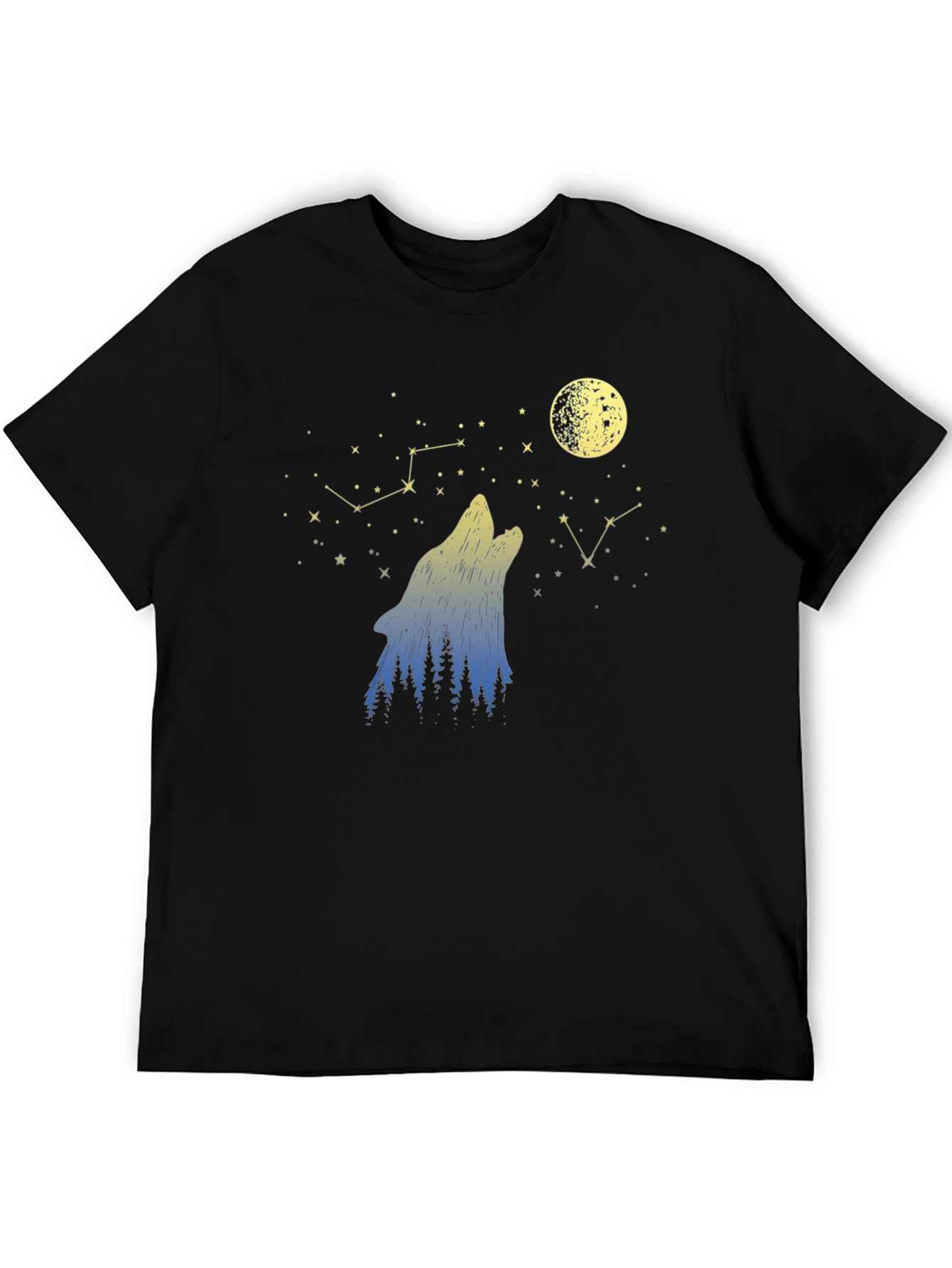 Wolf Moon Stars Black Graphic Tee
