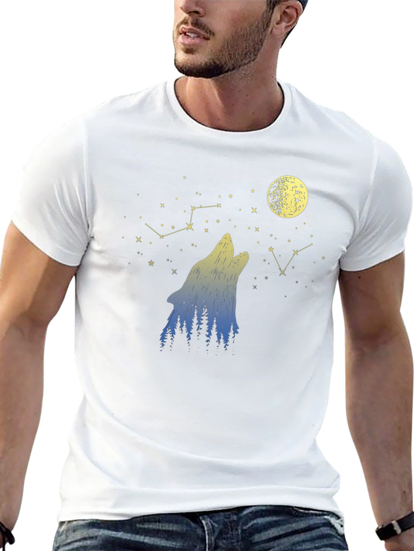Wolf Moon Stars Black Graphic Tee