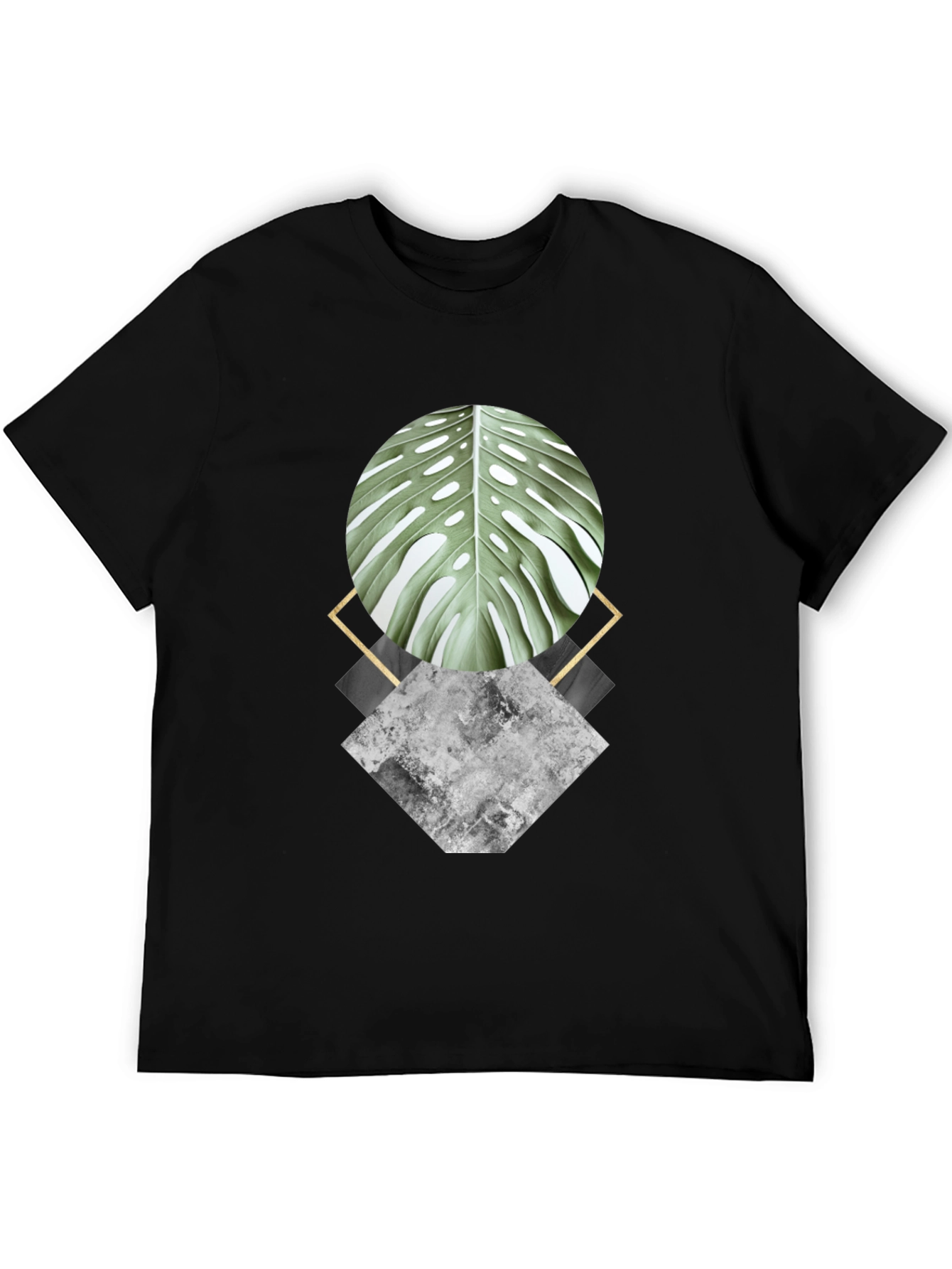 Geometric Leaf Graphic Black T-Shirt