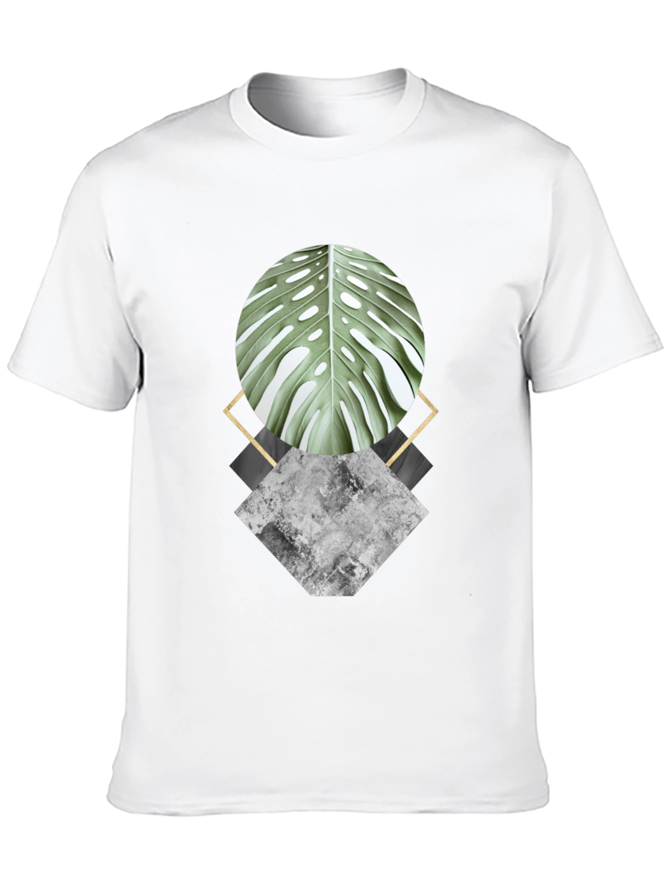 Geometric Leaf Graphic Black T-Shirt