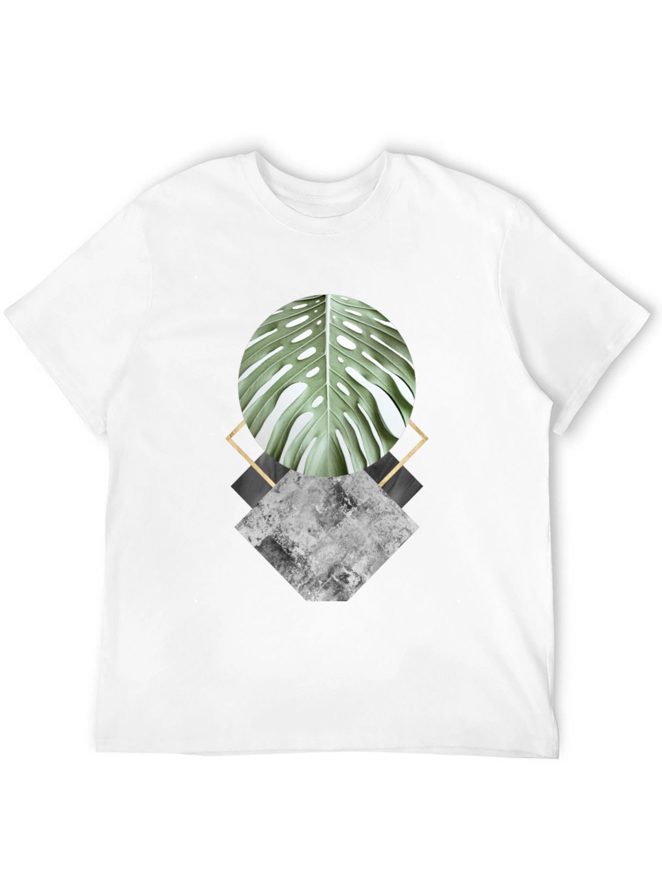 Geometric Leaf Graphic Black T-Shirt