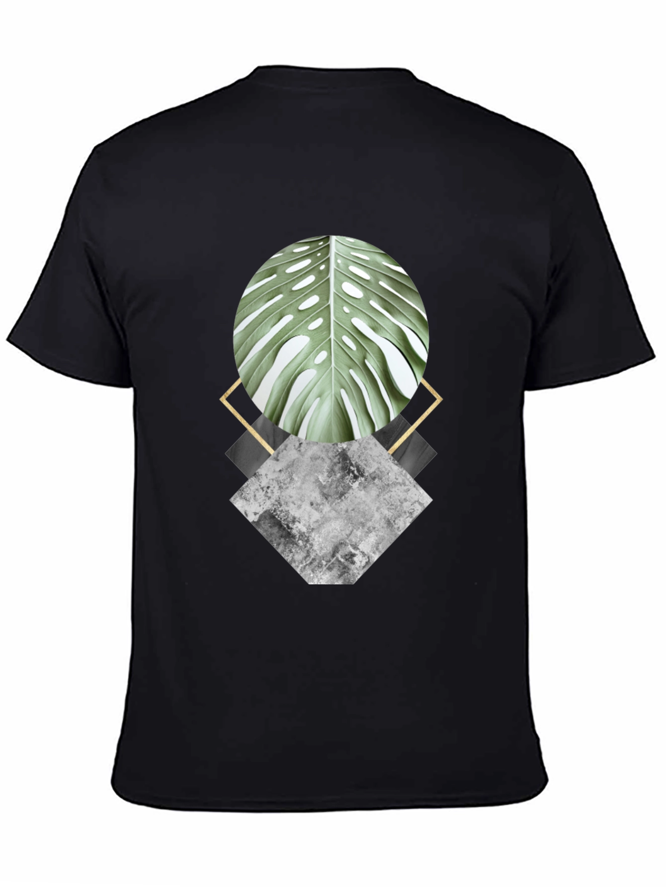 Geometric Leaf Graphic Black T-Shirt