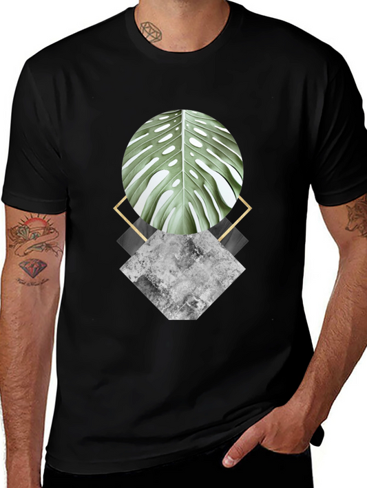 Geometric Leaf Graphic Black T-Shirt
