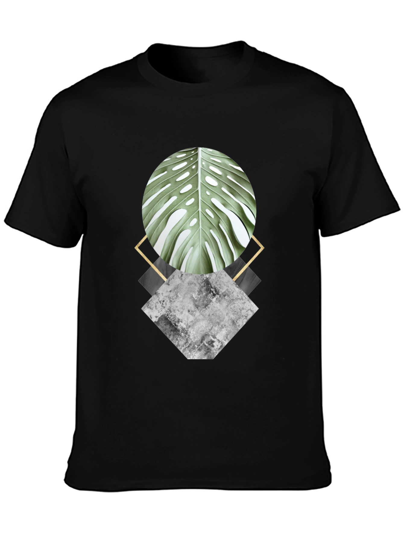 Geometric Leaf Graphic Black T-Shirt