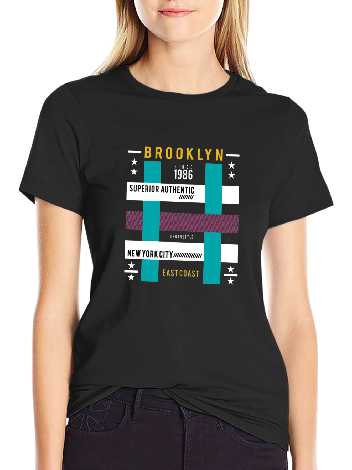Brooklyn 1986 Graphic Print Black T-Shirt