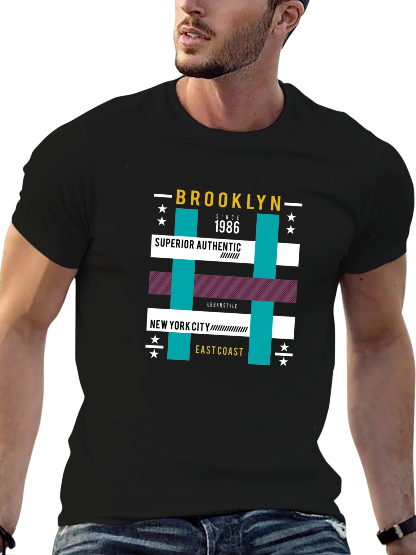 Brooklyn 1986 Graphic Print Black T-Shirt