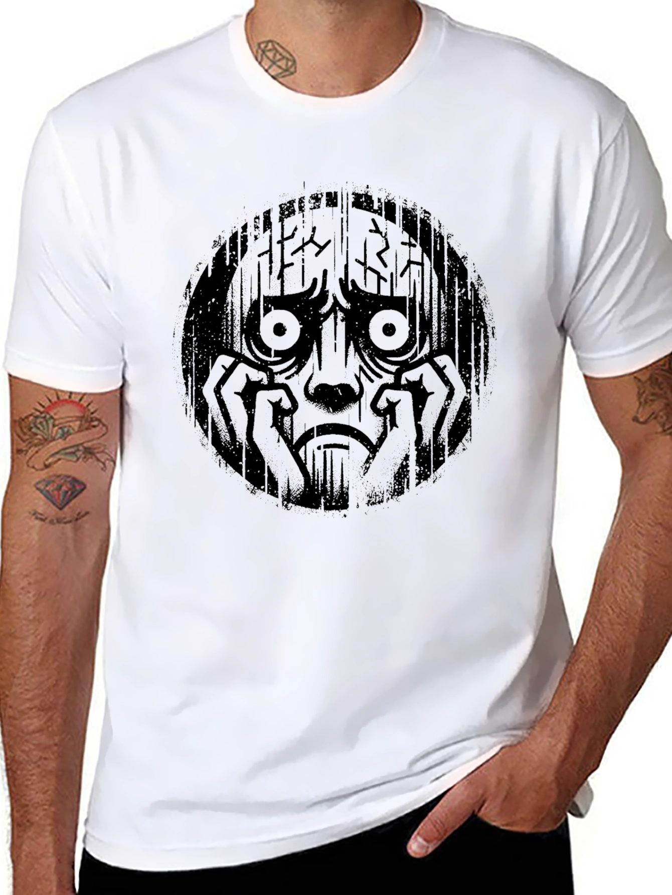 Distressed Expression Graphic Tee - Black