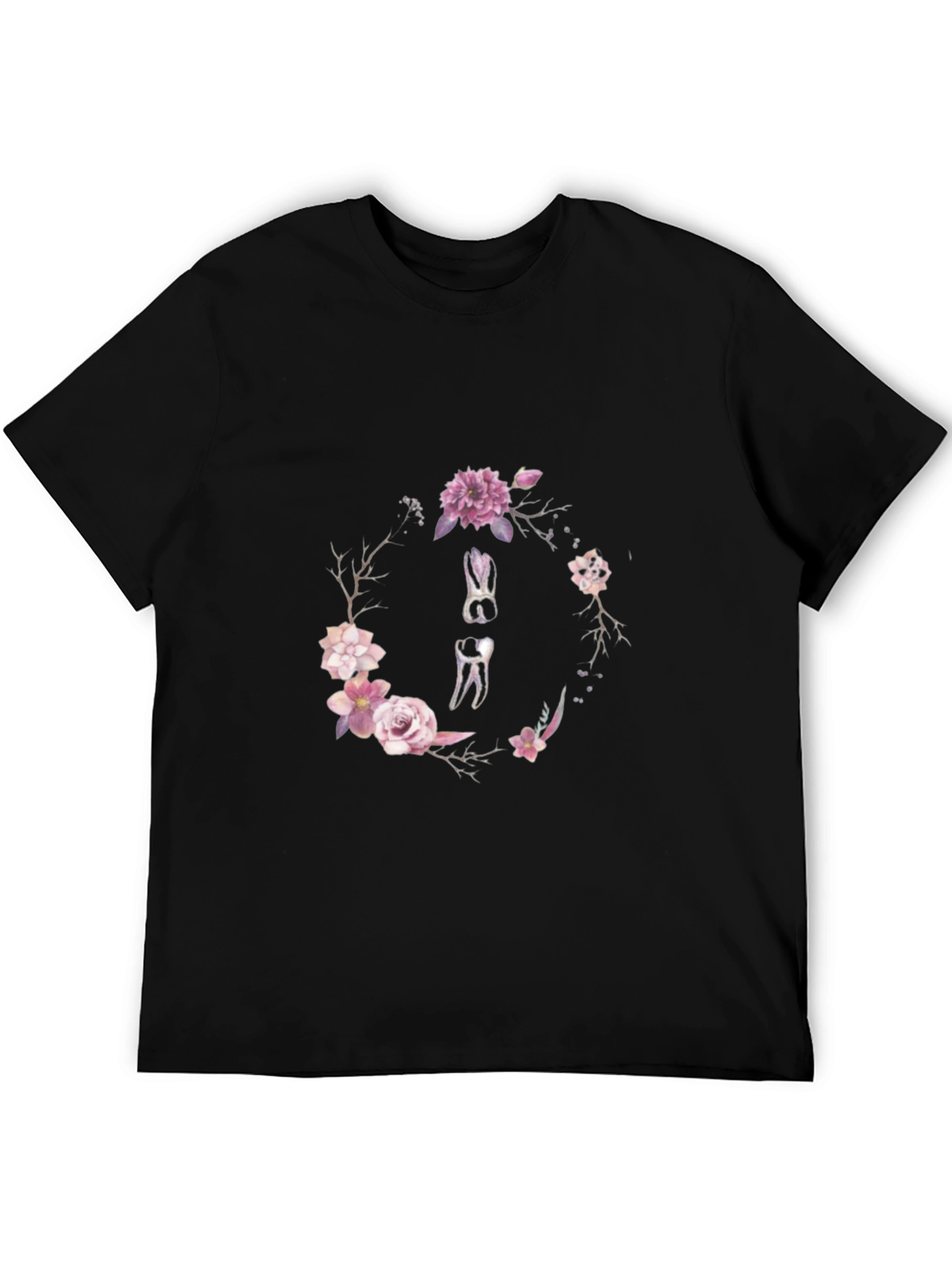 Floral Dental Wreath T-Shirt - Black Cotton Tee