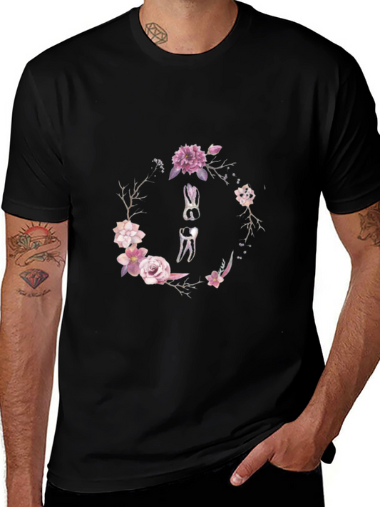 Floral Dental Wreath T-Shirt - Black Cotton Tee