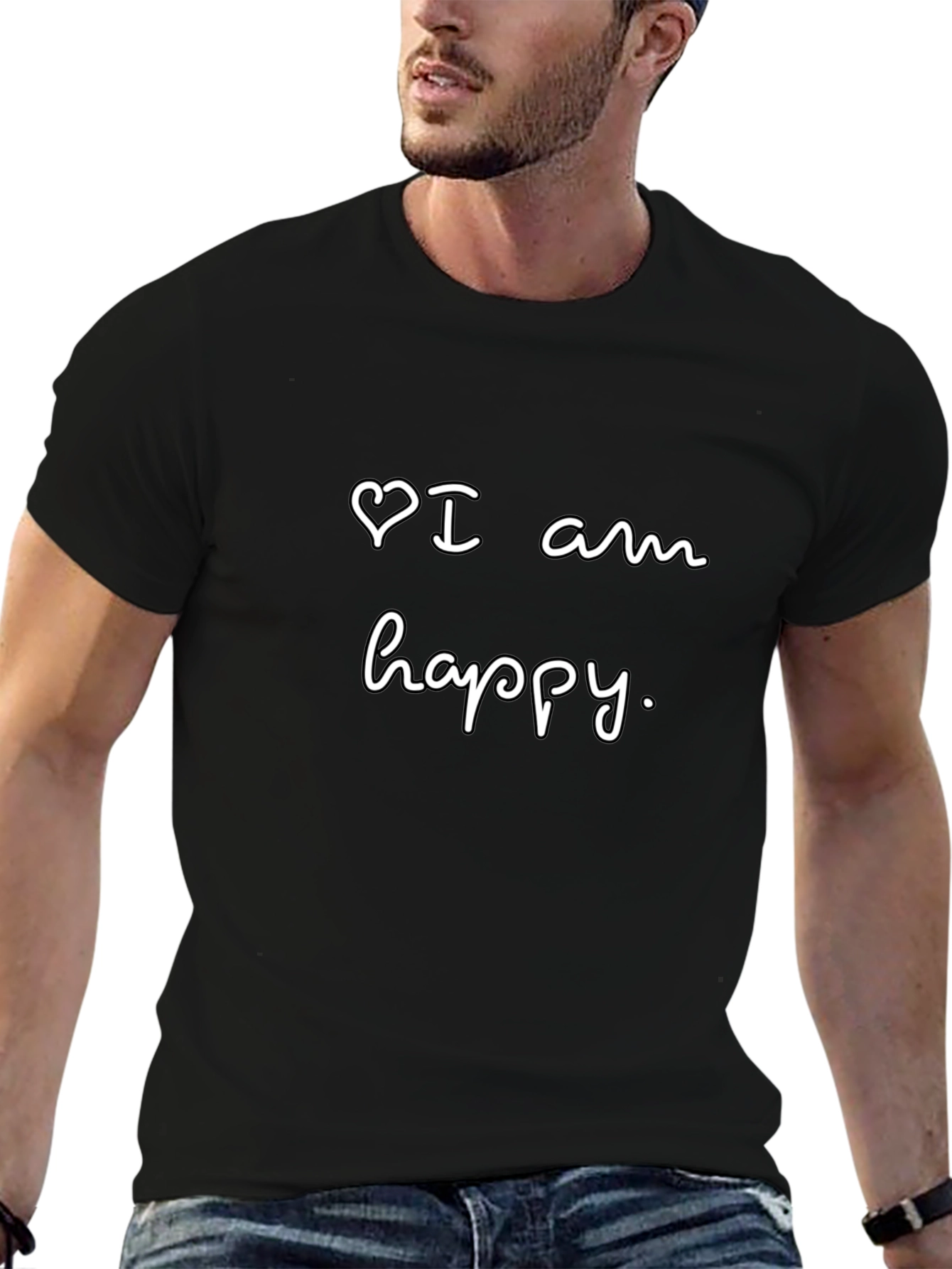 Happy Heart T-Shirt -  Black Crew Neck Tee