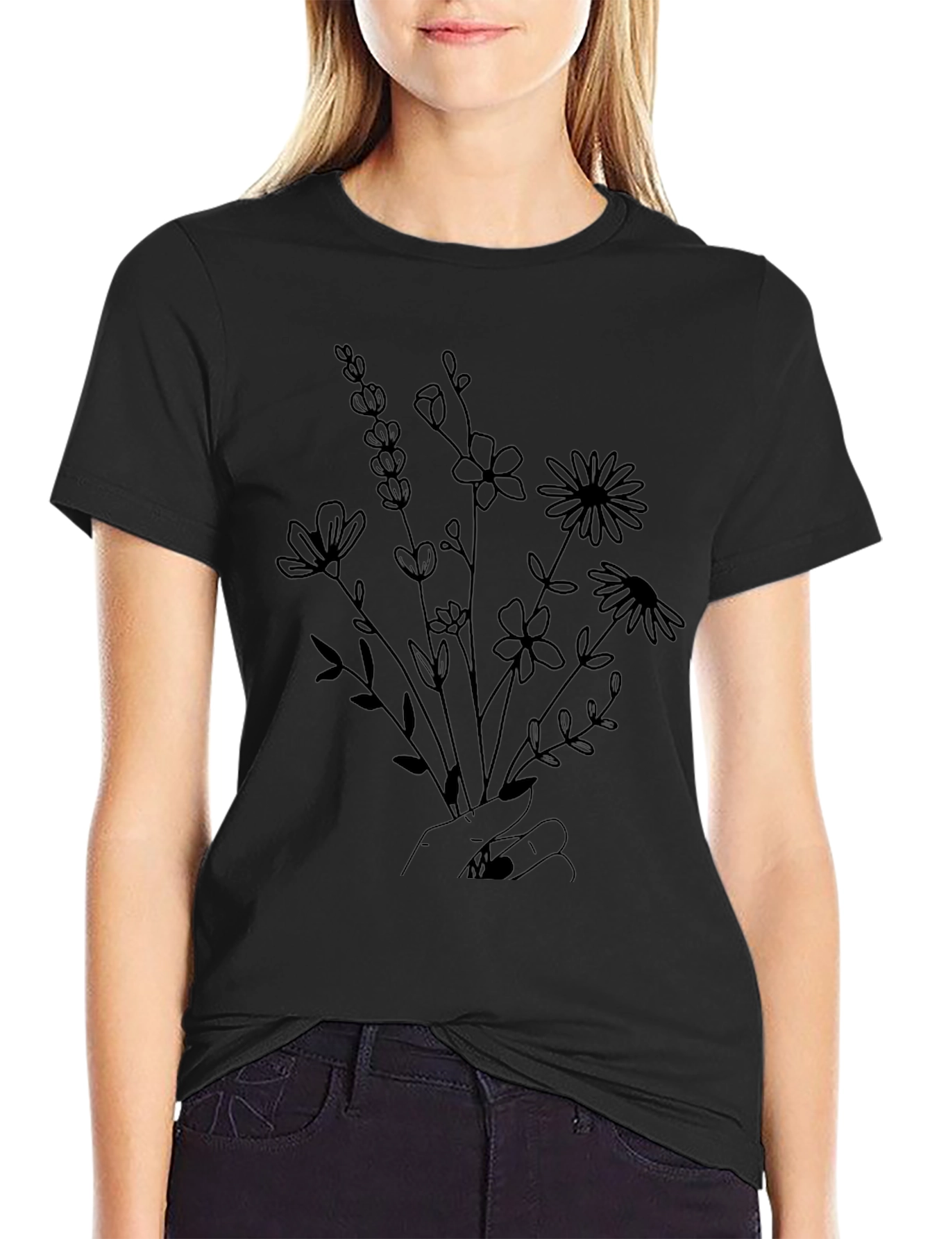 Floral Bouquet Graphic Tee - Hand Drawn Flowers