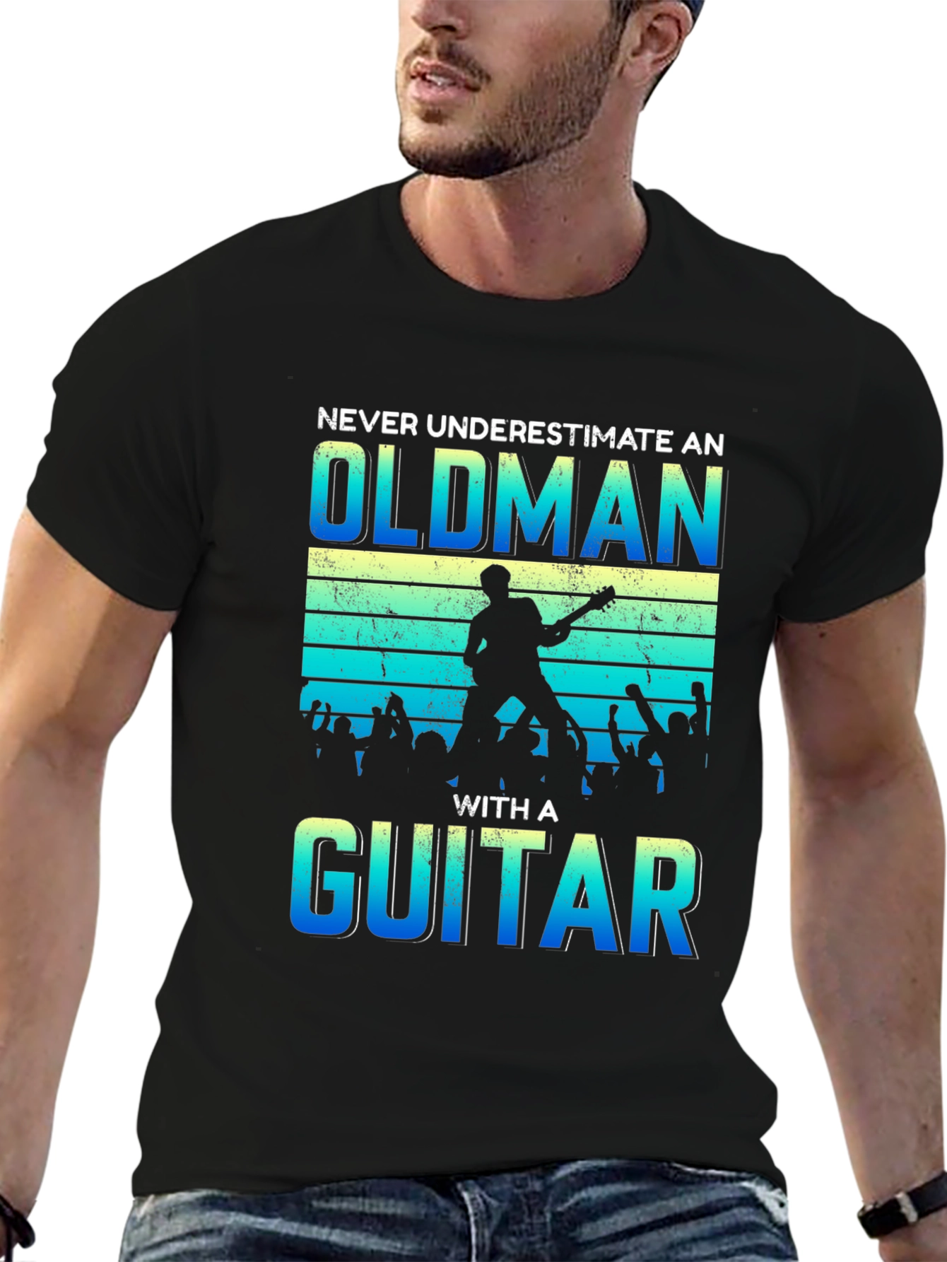 Old Man Guitar Player Graphic T-Shirt