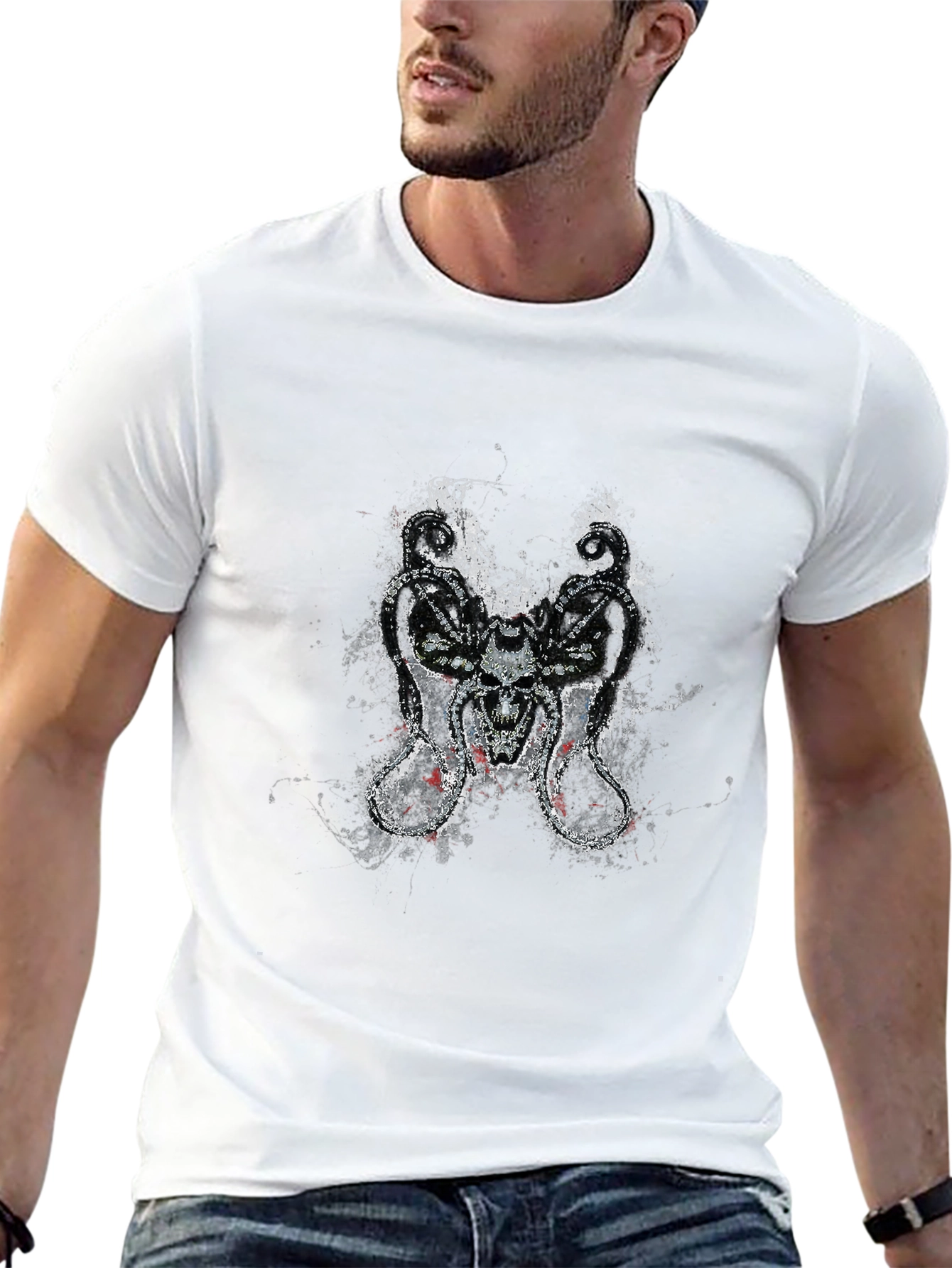 Skull Serpent Tee - Grunge Design Black T-Shirt