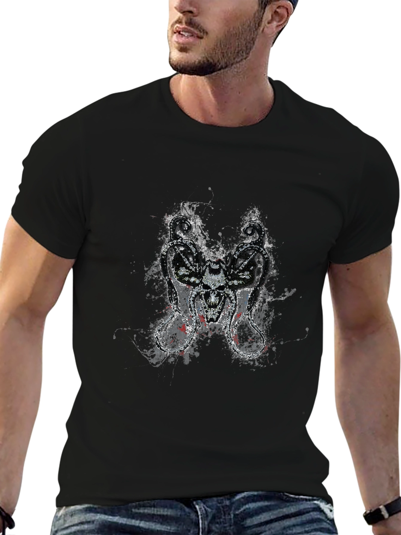 Skull Serpent Tee - Grunge Design Black T-Shirt