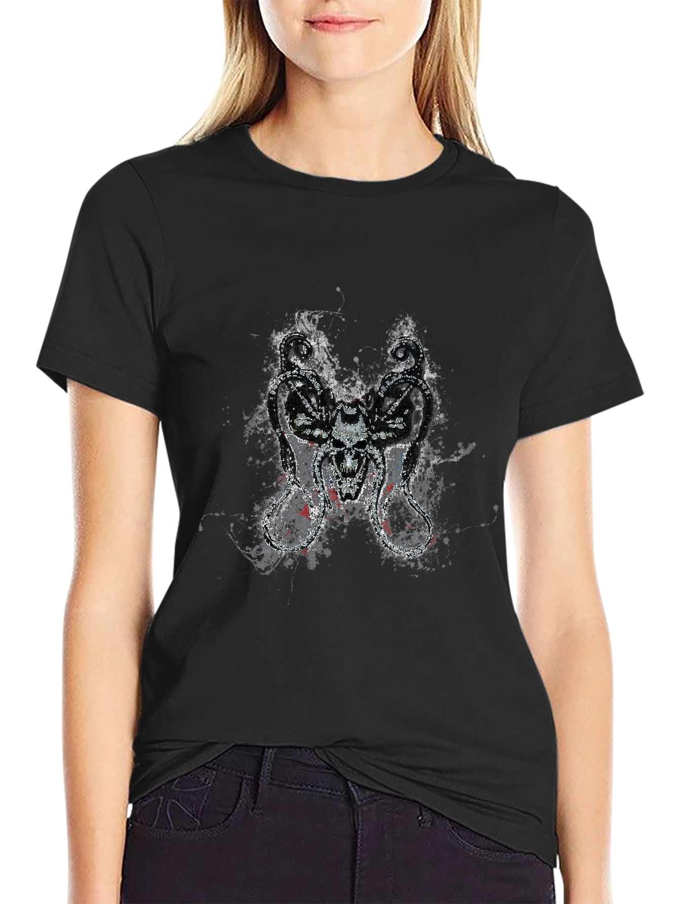 Skull Serpent Tee - Grunge Design Black T-Shirt